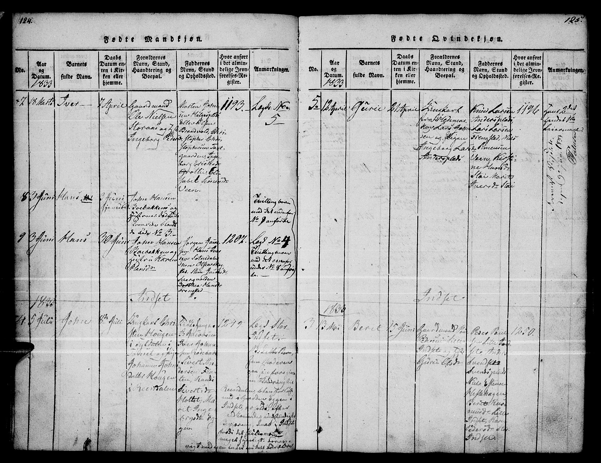 Kvikne prestekontor, SAH/PREST-064/H/Ha/Haa/L0004: Parish register (official) no. 4, 1815-1840, p. 124-125