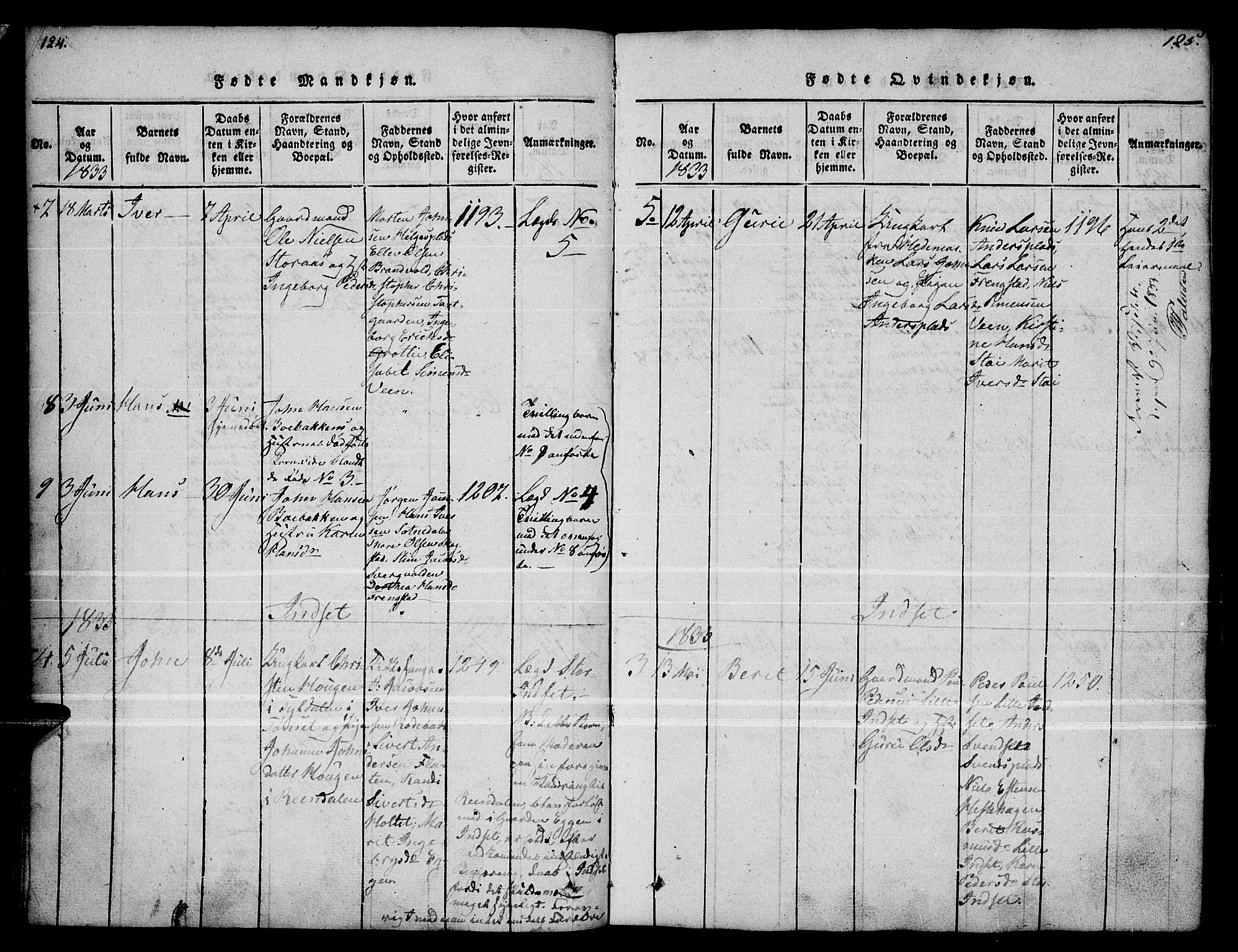 Kvikne prestekontor, AV/SAH-PREST-064/H/Ha/Haa/L0004: Parish register (official) no. 4, 1815-1840, p. 124-125