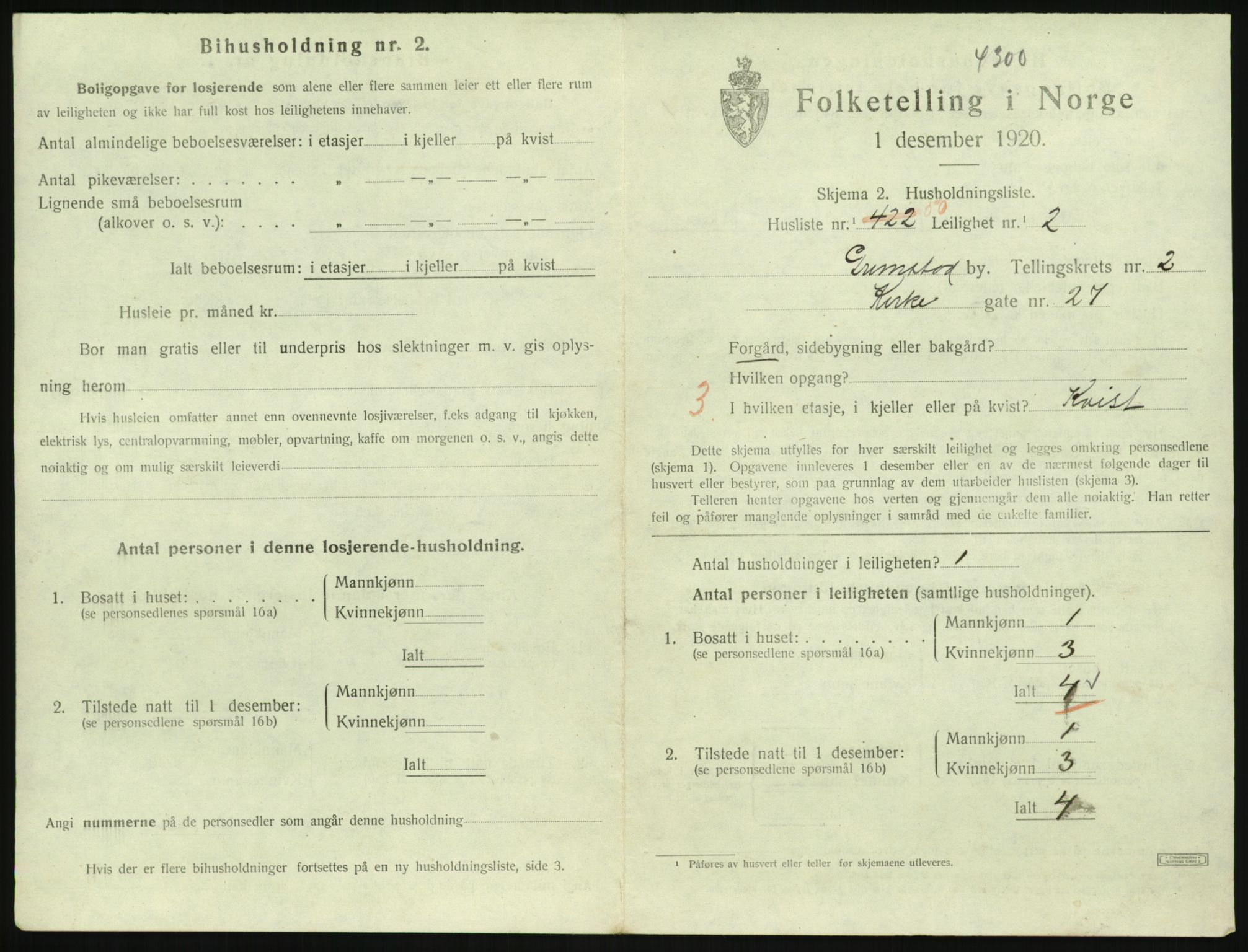 SAK, 1920 census for Grimstad, 1920, p. 1419