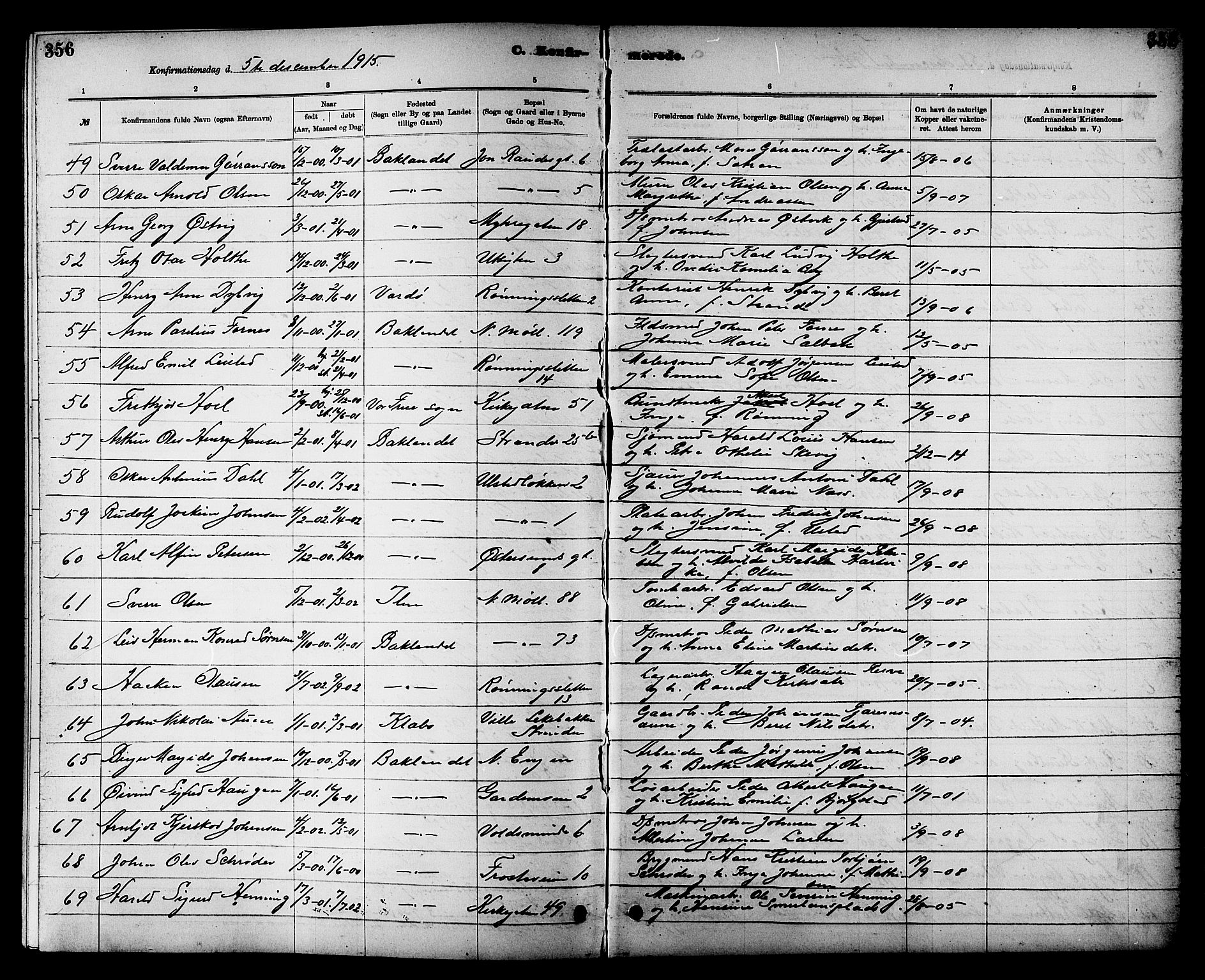 Ministerialprotokoller, klokkerbøker og fødselsregistre - Sør-Trøndelag, SAT/A-1456/605/L0254: Parish register (copy) no. 605C01, 1908-1916, p. 356
