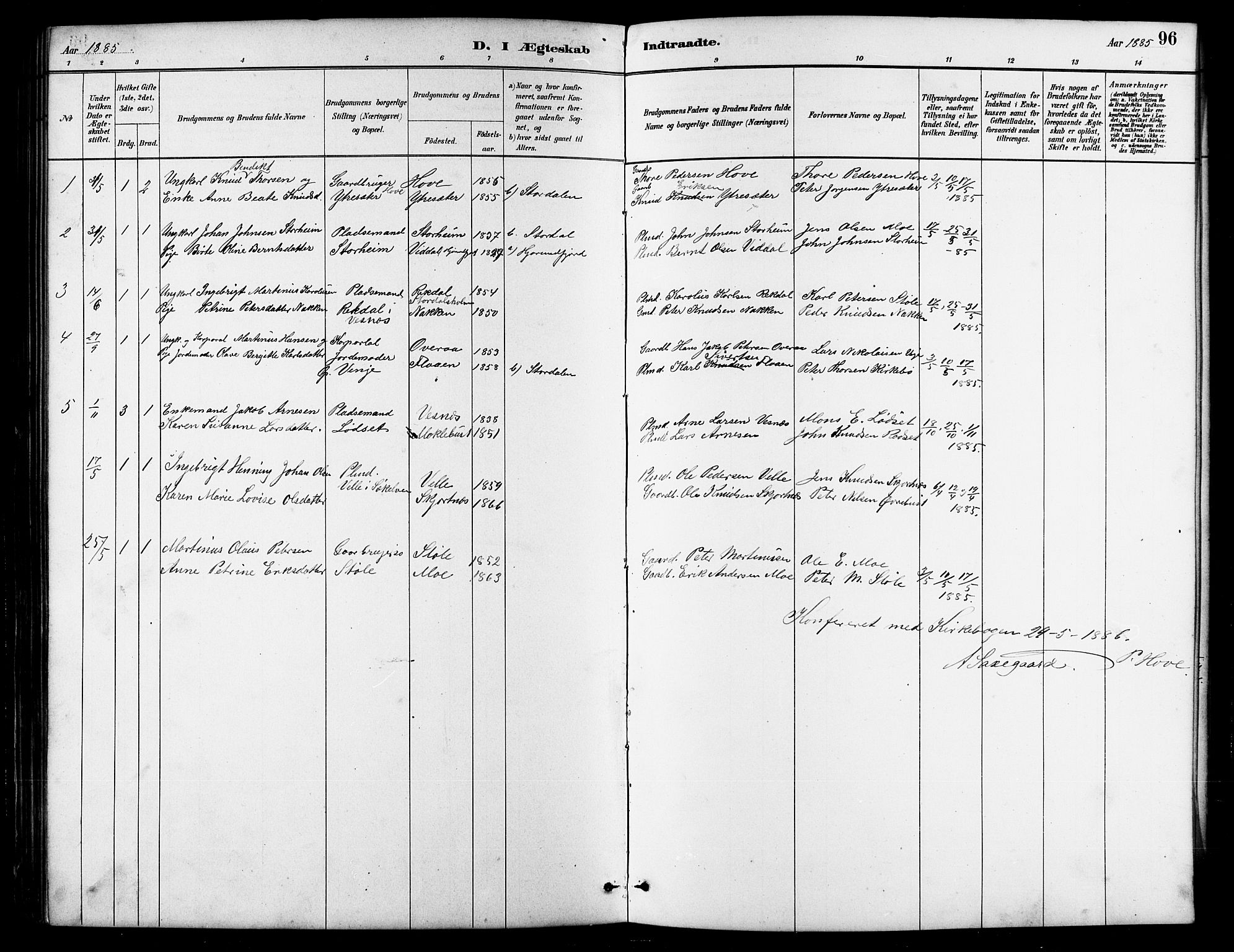 Ministerialprotokoller, klokkerbøker og fødselsregistre - Møre og Romsdal, SAT/A-1454/521/L0302: Parish register (copy) no. 521C03, 1882-1907, p. 96