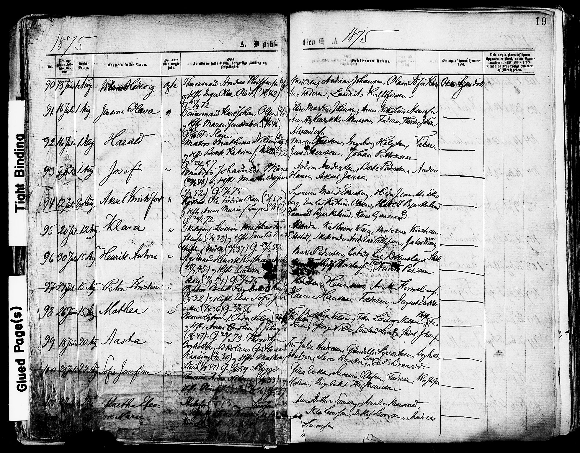 Tønsberg kirkebøker, AV/SAKO-A-330/F/Fa/L0010: Parish register (official) no. I 10, 1874-1880, p. 19