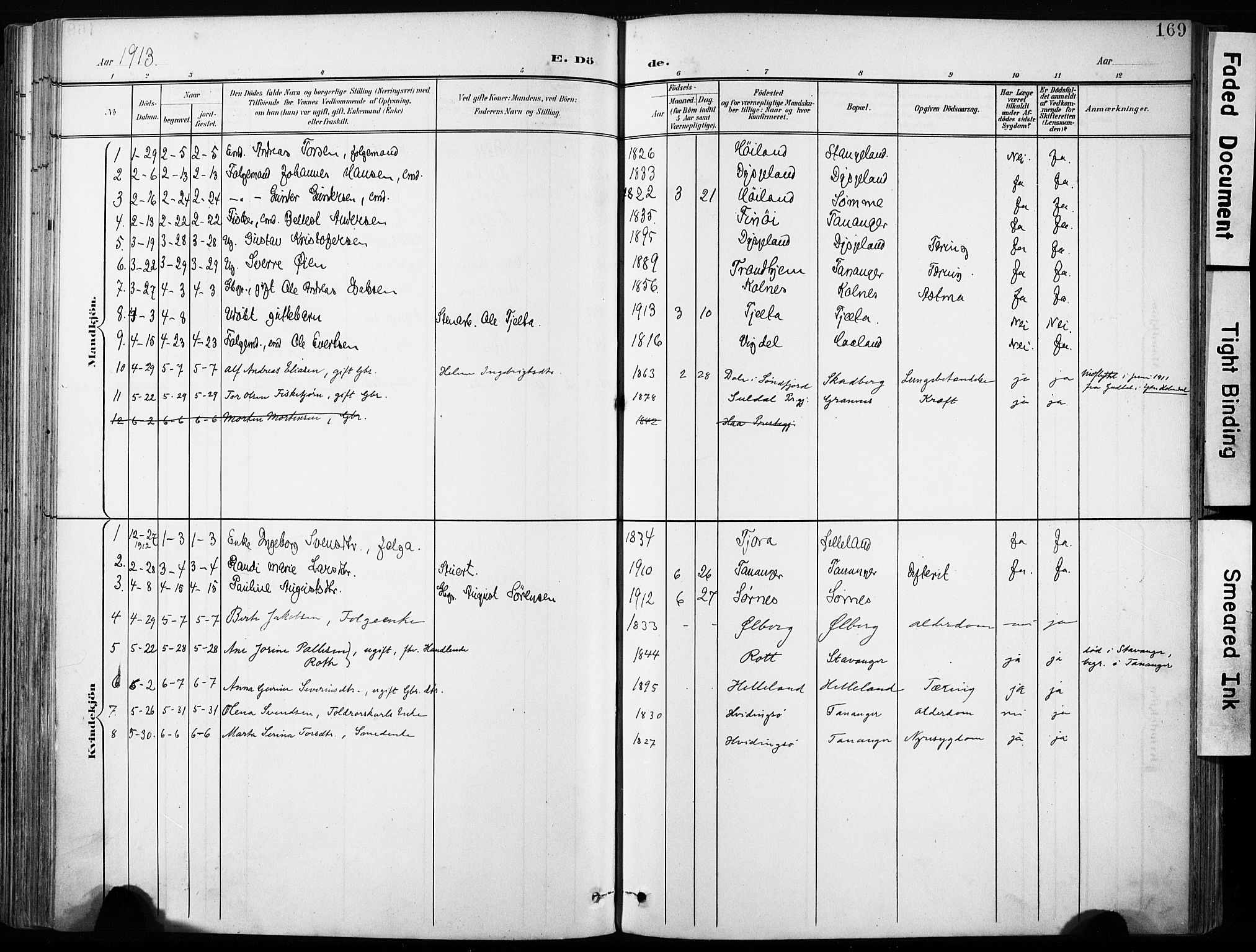 Håland sokneprestkontor, SAST/A-101802/001/30BA/L0013: Parish register (official) no. A 12, 1901-1913, p. 169