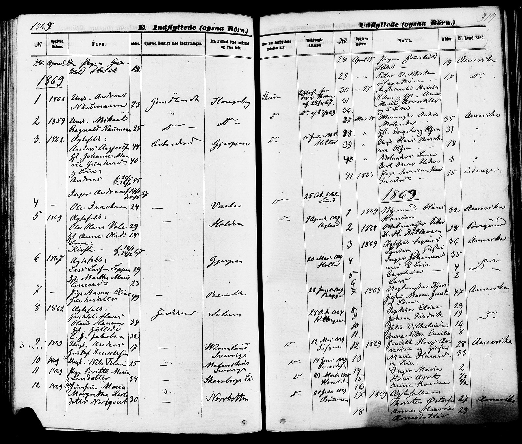 Skien kirkebøker, SAKO/A-302/F/Fa/L0008: Parish register (official) no. 8, 1866-1877, p. 319