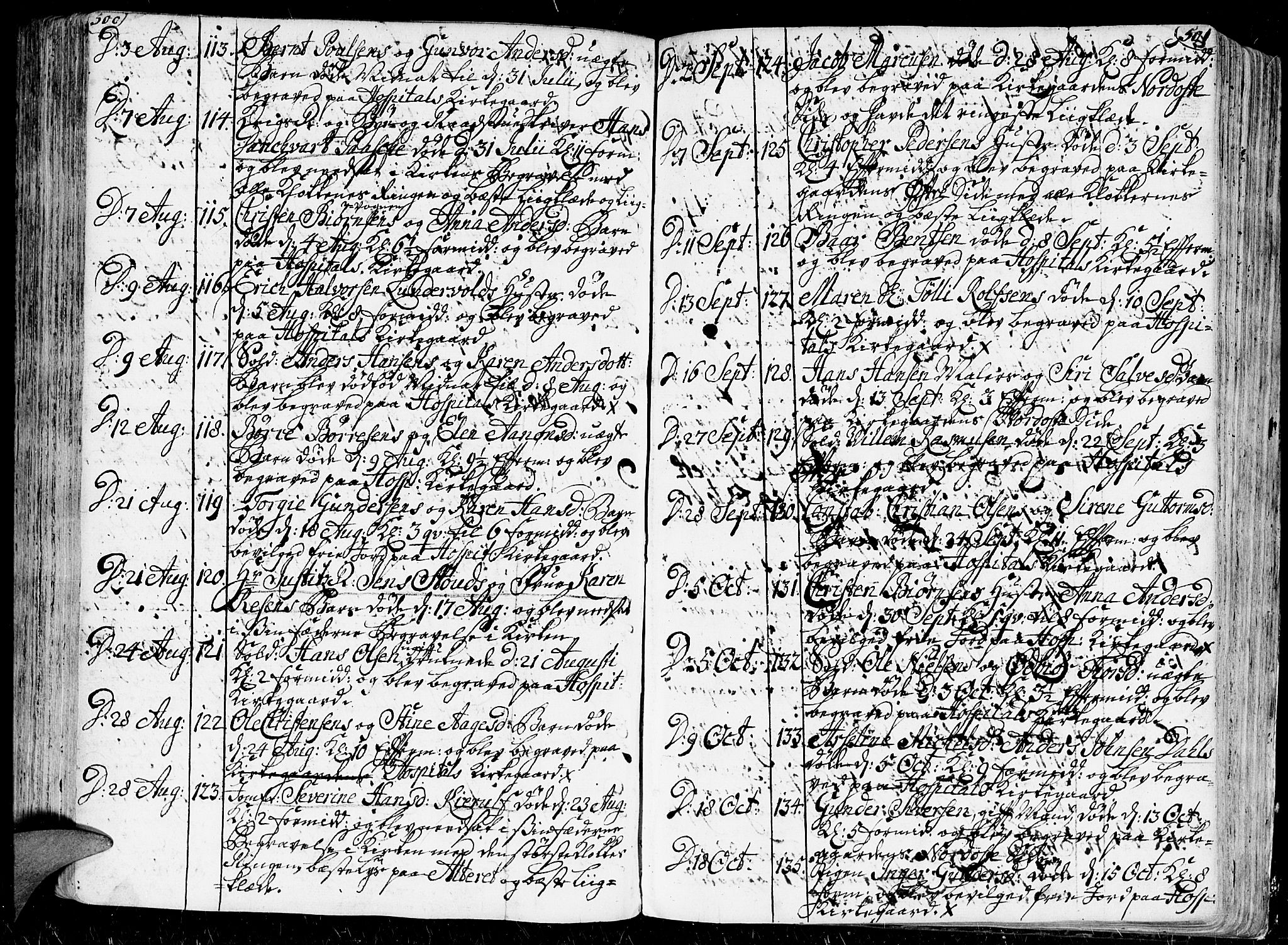 Kristiansand domprosti, AV/SAK-1112-0006/F/Fa/L0001: Parish register (official) no. A 1, 1734-1793, p. 500-501