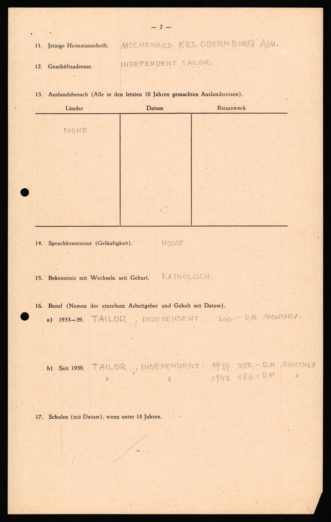 Forsvaret, Forsvarets overkommando II, AV/RA-RAFA-3915/D/Db/L0033: CI Questionaires. Tyske okkupasjonsstyrker i Norge. Tyskere., 1945-1946, p. 261