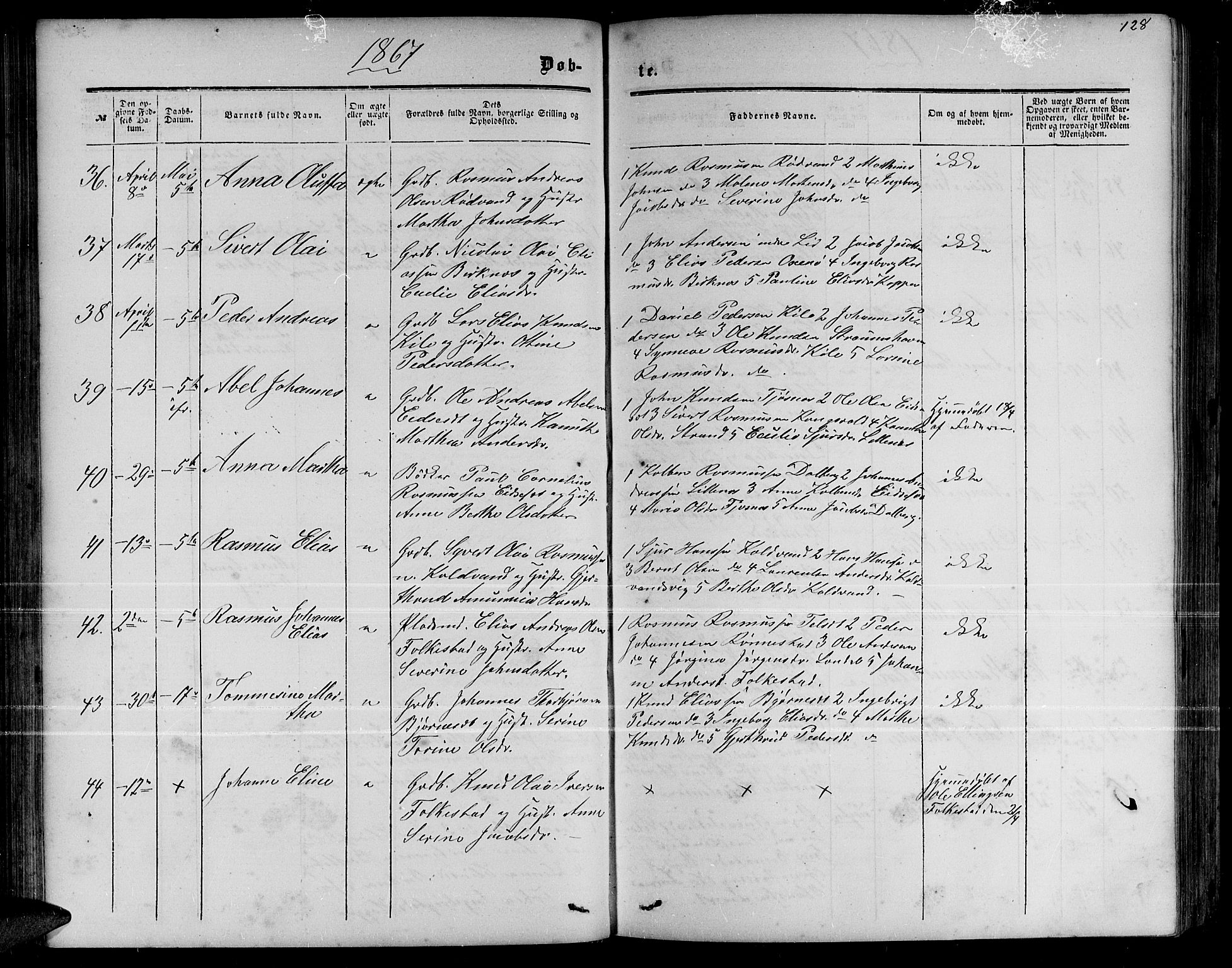 Ministerialprotokoller, klokkerbøker og fødselsregistre - Møre og Romsdal, AV/SAT-A-1454/511/L0157: Parish register (copy) no. 511C03, 1864-1884, p. 128