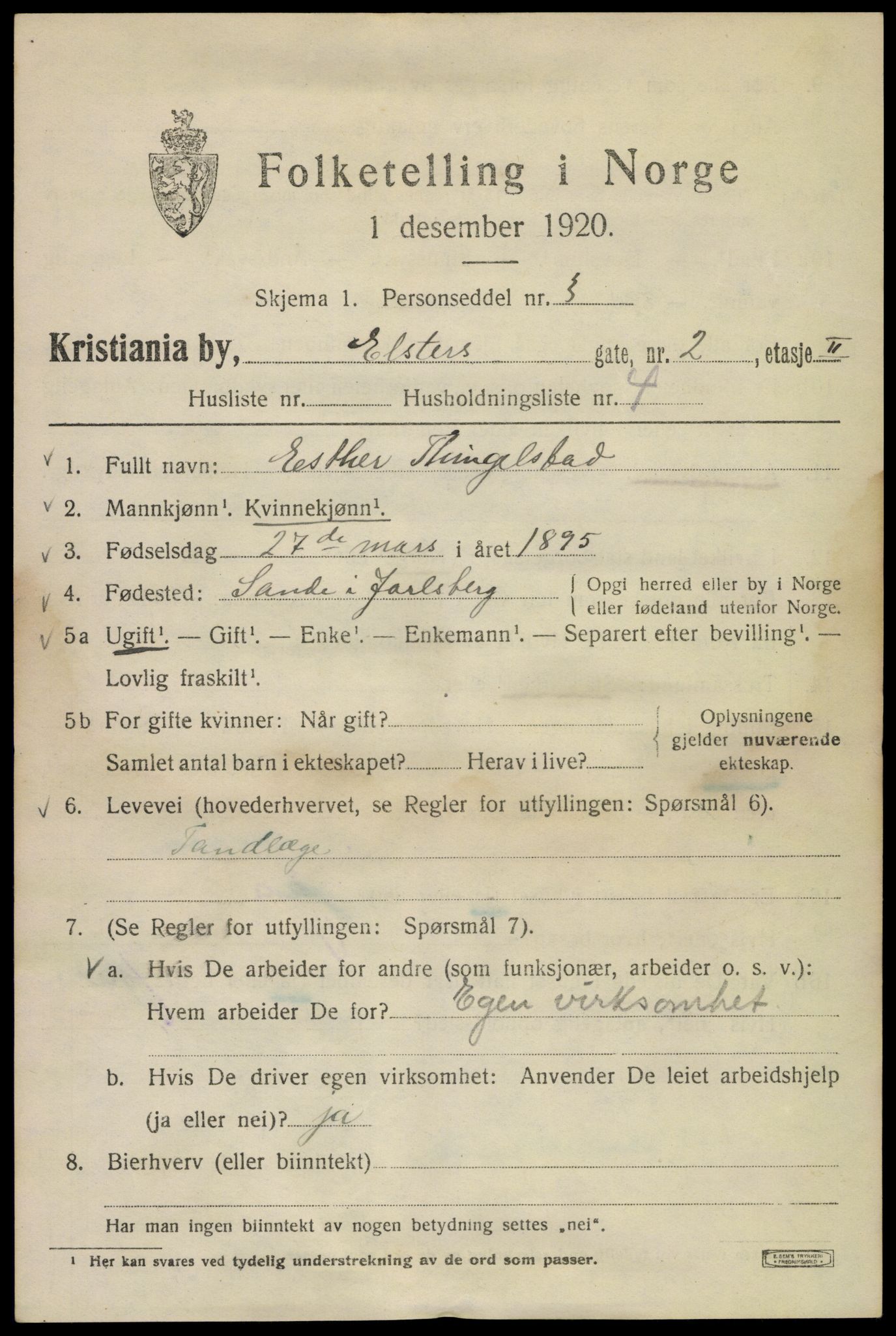 SAO, 1920 census for Kristiania, 1920, p. 215067