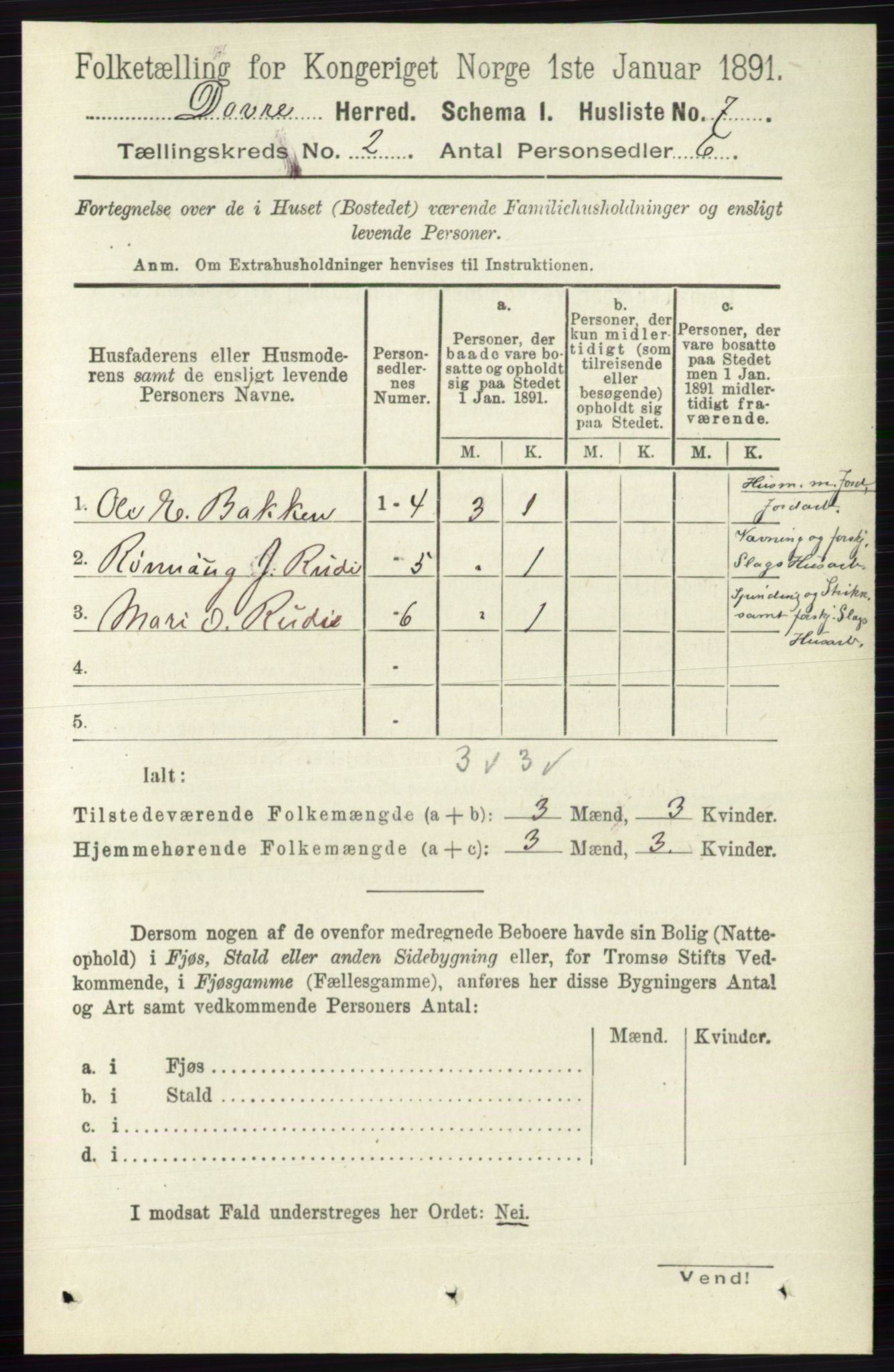 RA, 1891 census for 0511 Dovre, 1891, p. 800