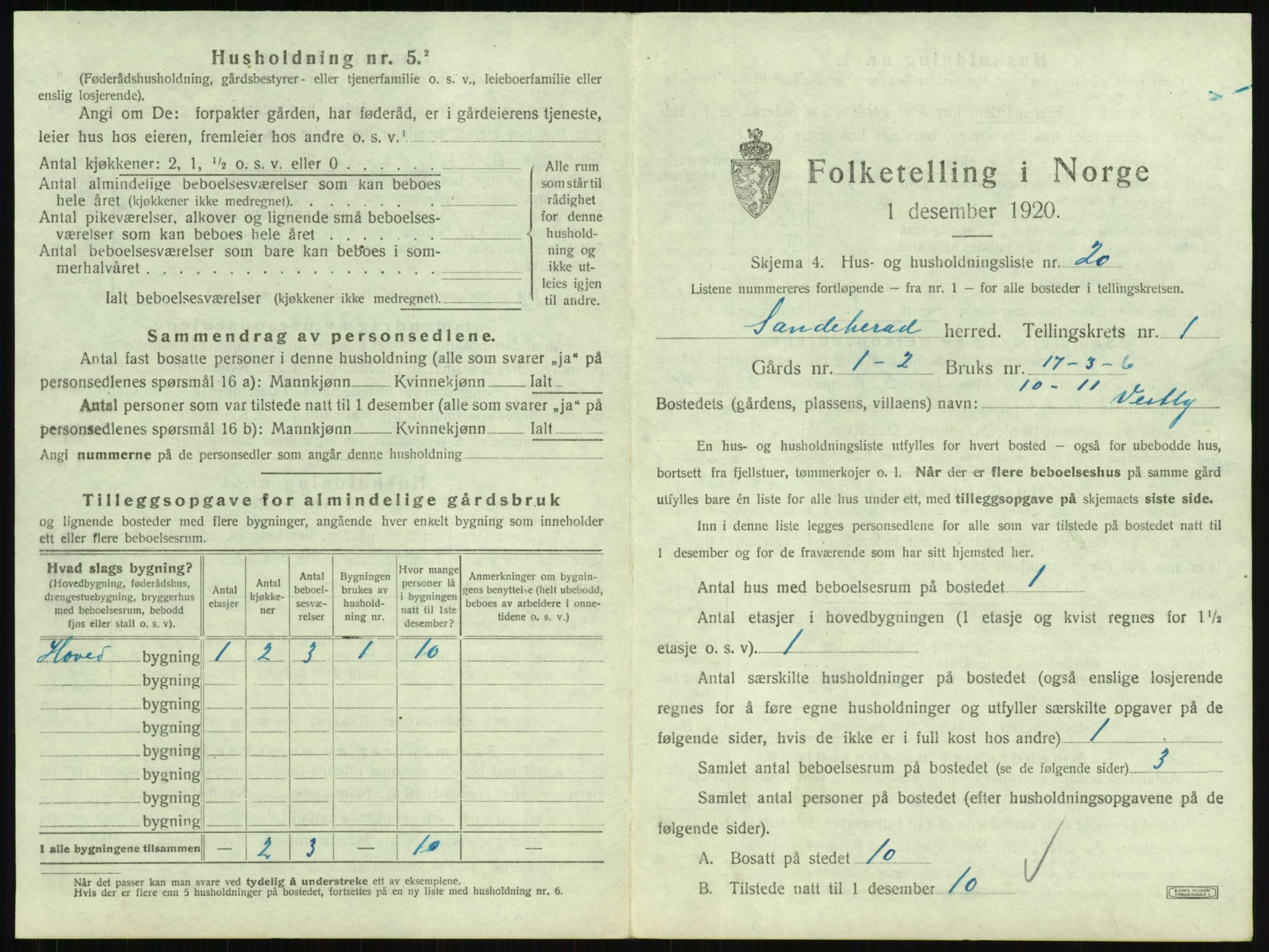 SAKO, 1920 census for Sandeherred, 1920, p. 117