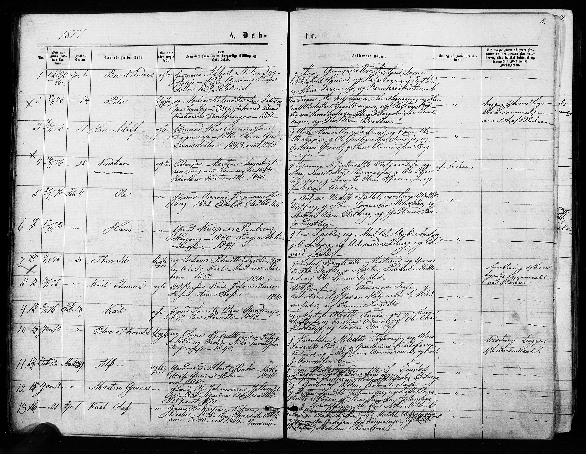 Nes prestekontor Kirkebøker, SAO/A-10410/F/Fa/L0009: Parish register (official) no. I 9, 1875-1882, p. 11