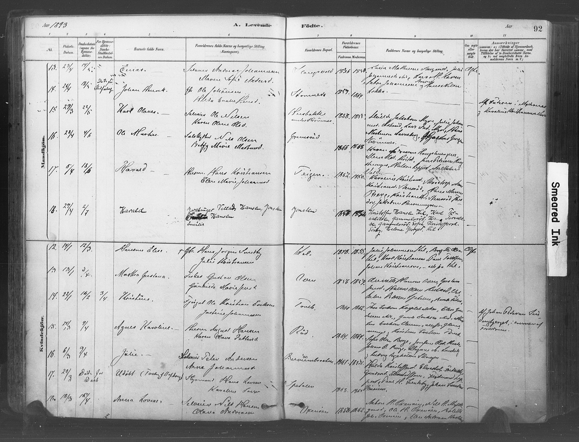 Råde prestekontor kirkebøker, AV/SAO-A-2009/F/Fa/L0007: Parish register (official) no. 7, 1878-1902, p. 92
