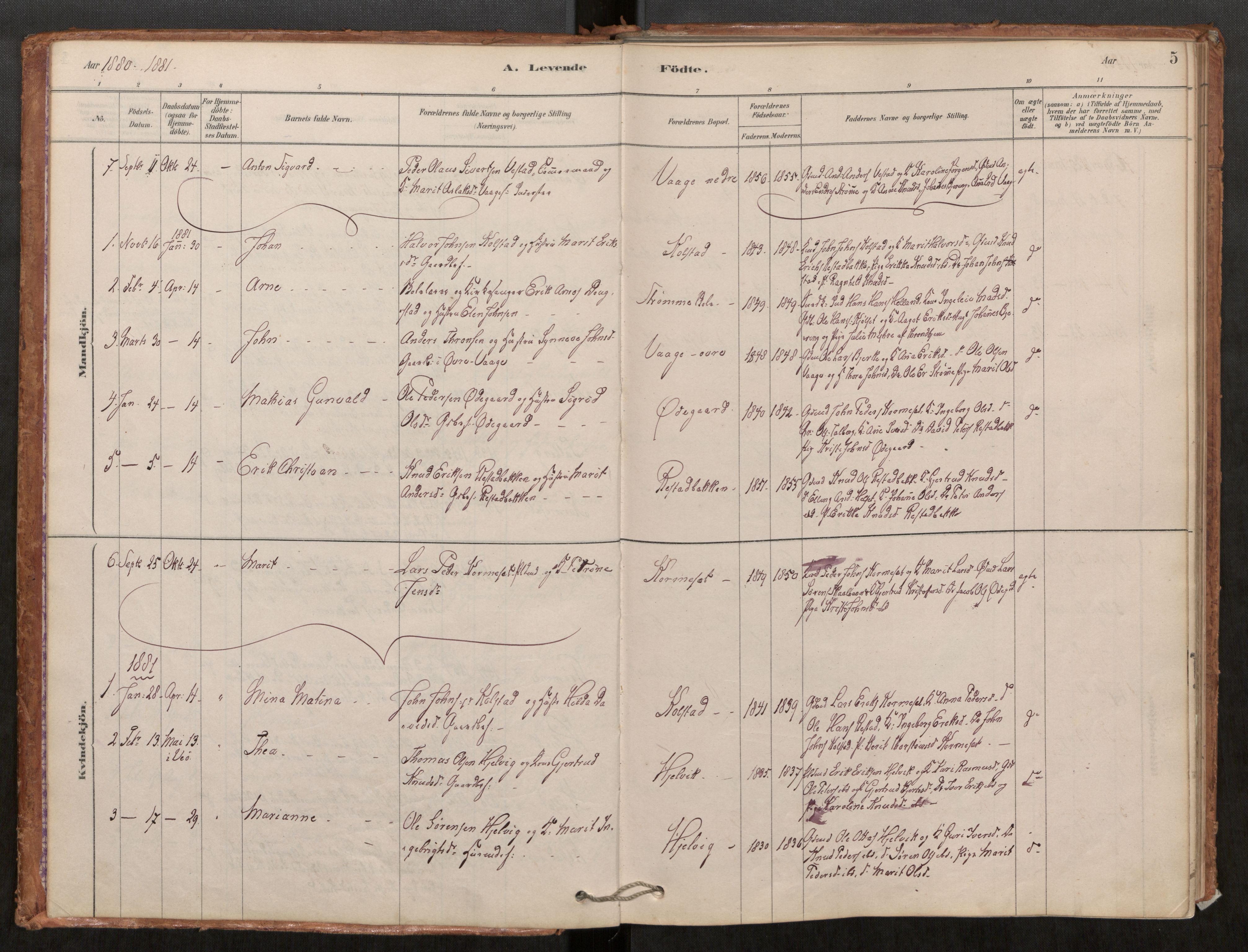Ministerialprotokoller, klokkerbøker og fødselsregistre - Møre og Romsdal, SAT/A-1454/550/L0621: Parish register (official) no. 550A01, 1878-1915, p. 5