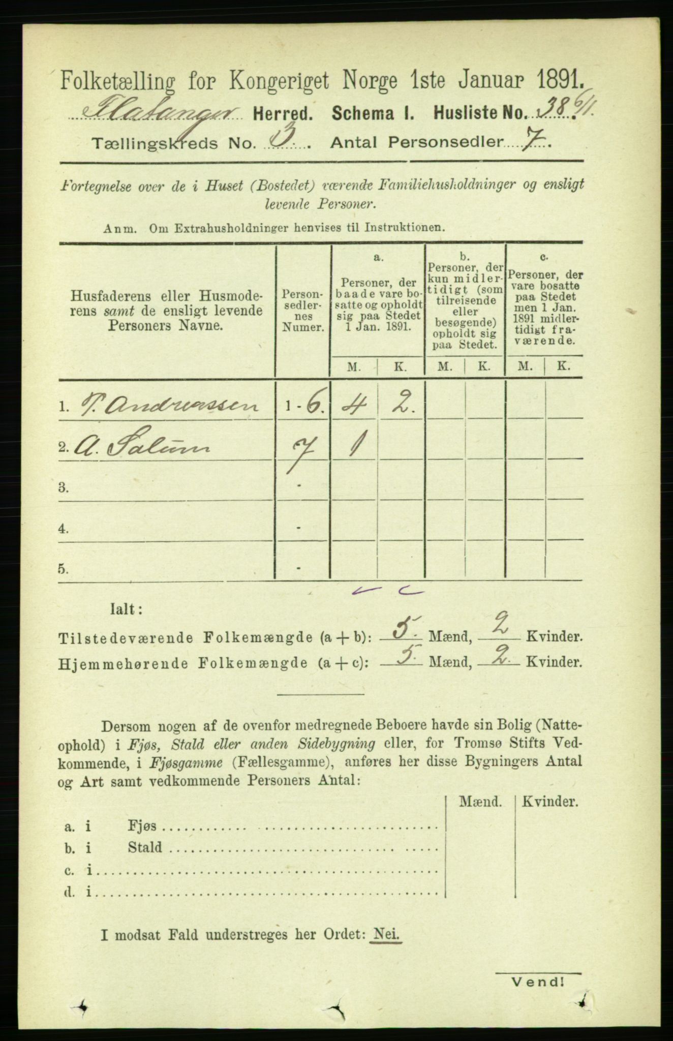 RA, 1891 census for 1749 Flatanger, 1891, p. 1313