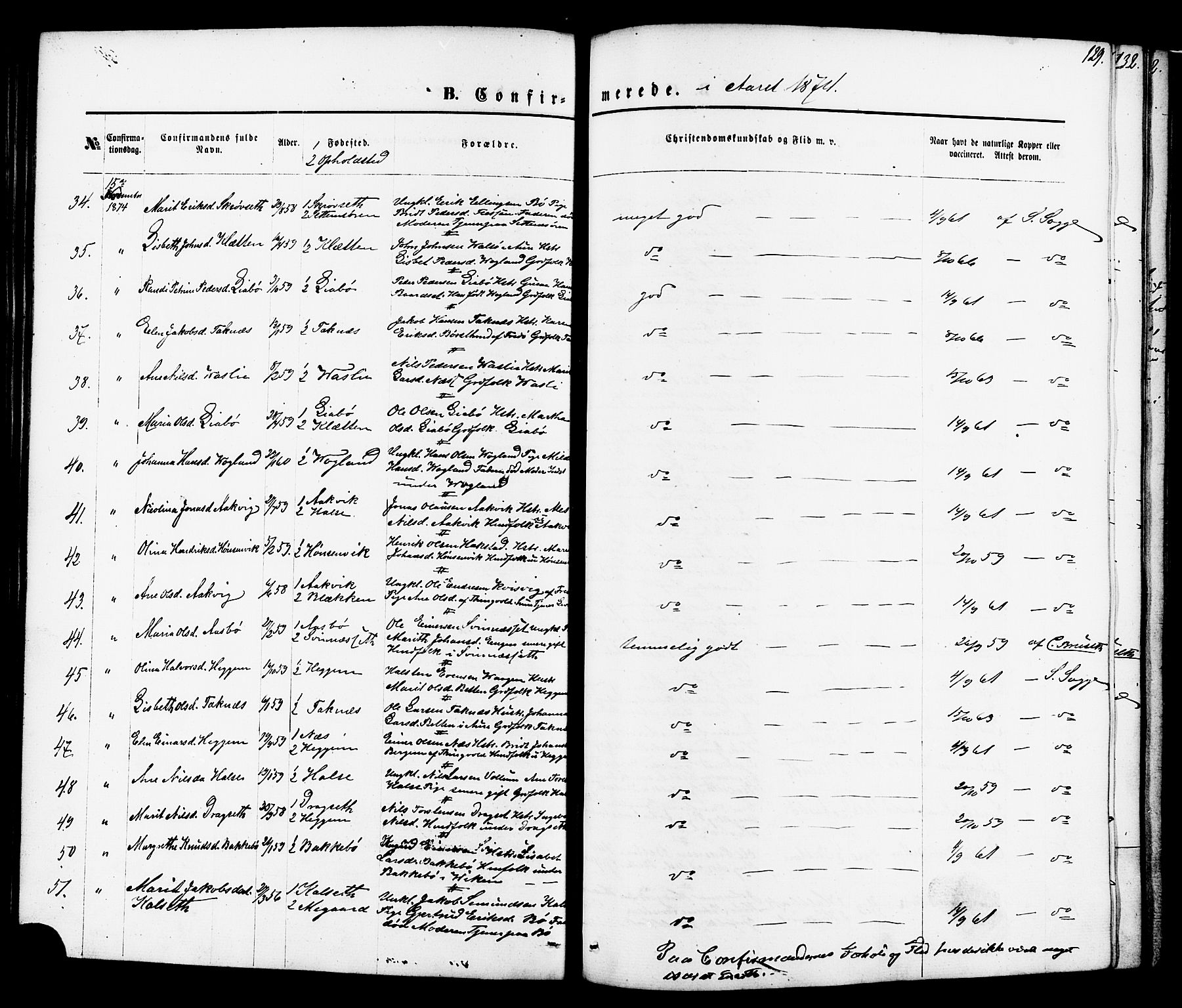 Ministerialprotokoller, klokkerbøker og fødselsregistre - Møre og Romsdal, SAT/A-1454/576/L0884: Parish register (official) no. 576A02, 1865-1879, p. 129
