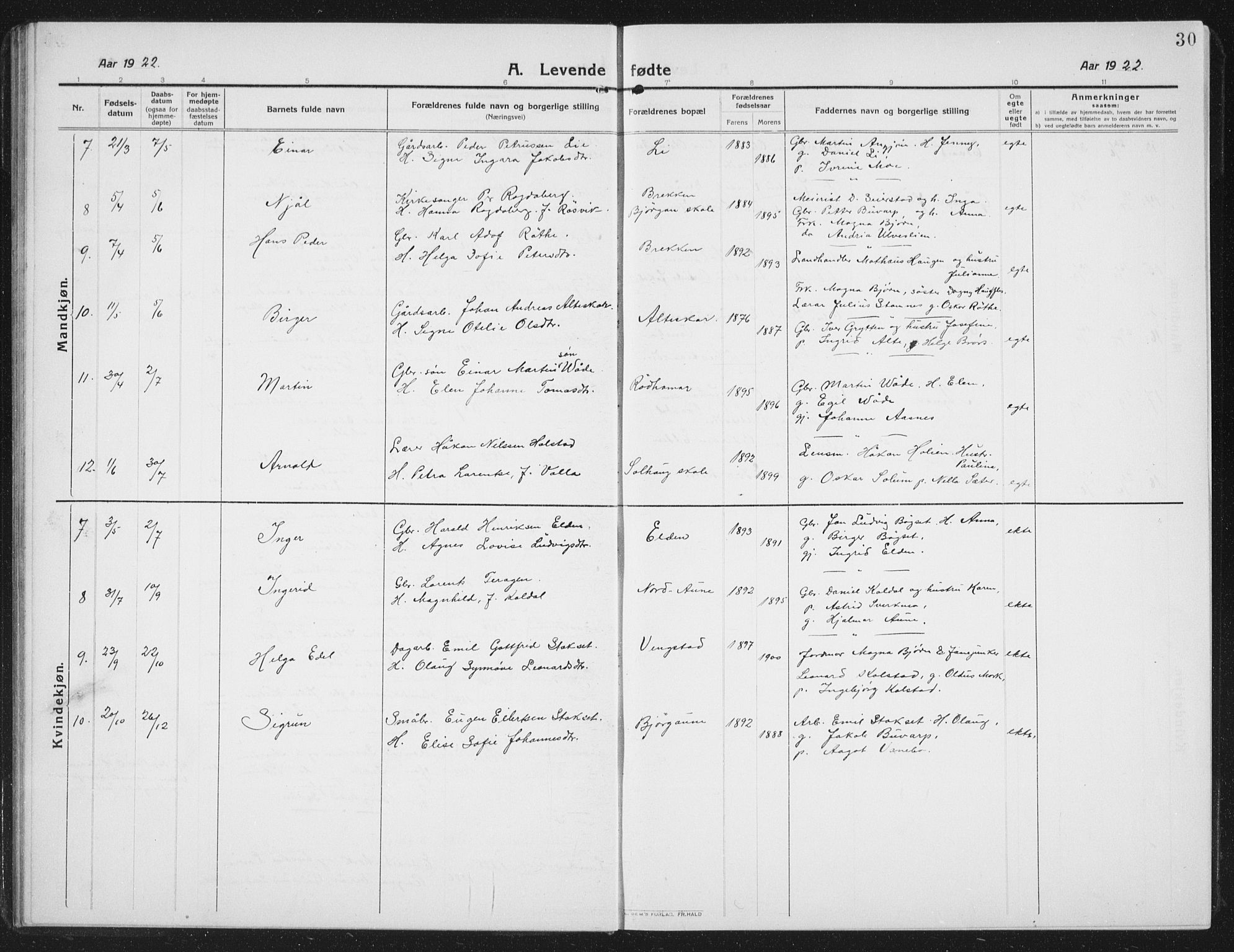Ministerialprotokoller, klokkerbøker og fødselsregistre - Nord-Trøndelag, SAT/A-1458/742/L0413: Parish register (copy) no. 742C04, 1911-1938, p. 30