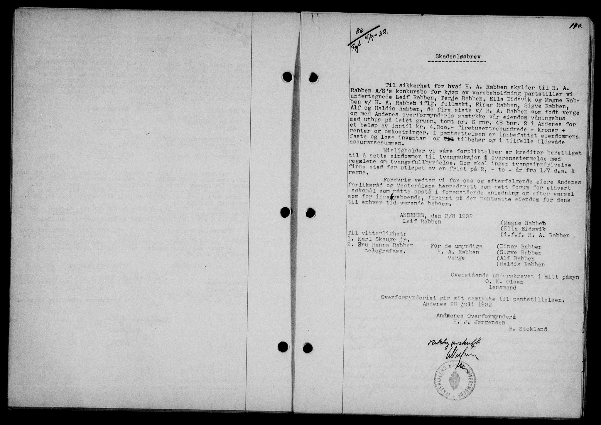 Vesterålen sorenskriveri, SAT/A-4180/1/2/2Ca/L0056: Mortgage book no. 49, 1932-1933, Deed date: 15.09.1932