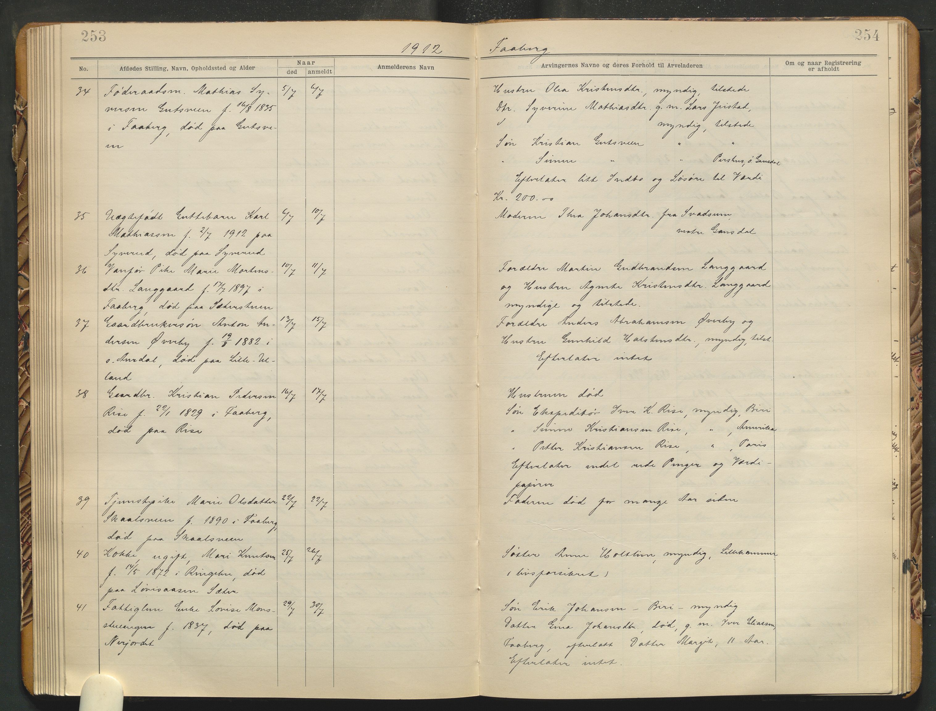 Sør-Gudbrandsdal tingrett, AV/SAH-TING-004/J/Jd/Jda/L0004: Dødsfallsprotokoll  - landet, 1906-1914, p. 253-254