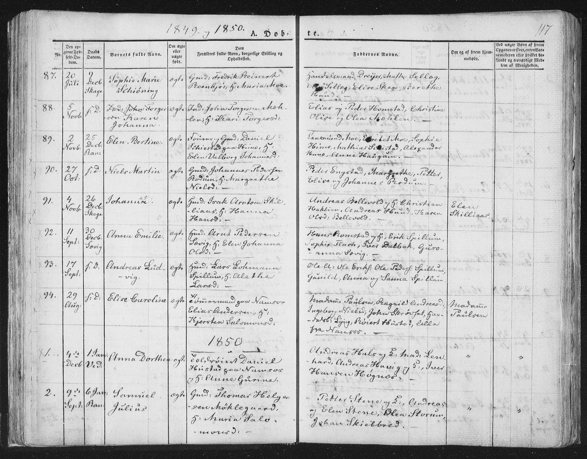 Ministerialprotokoller, klokkerbøker og fødselsregistre - Nord-Trøndelag, AV/SAT-A-1458/764/L0551: Parish register (official) no. 764A07a, 1824-1864, p. 117