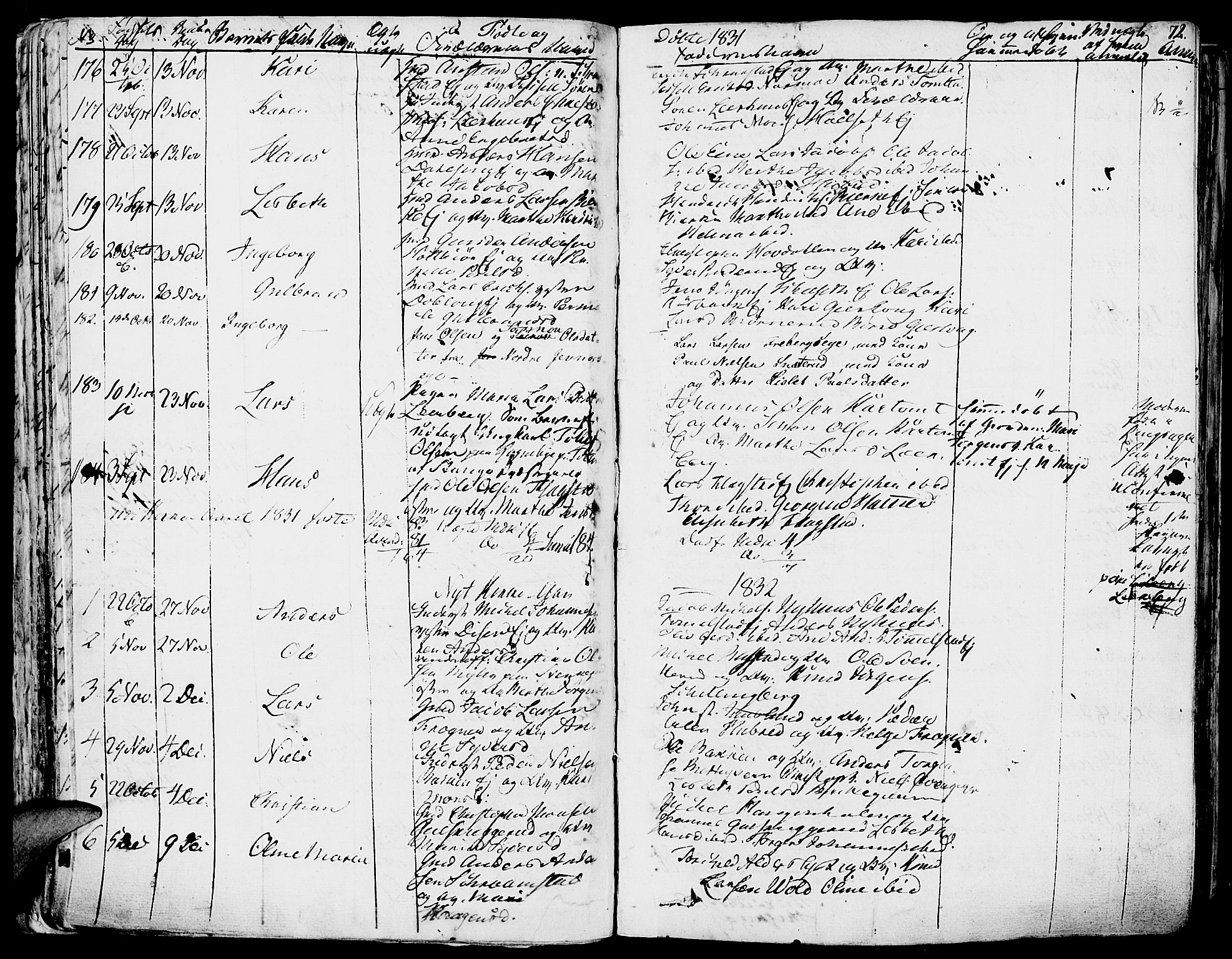 Vang prestekontor, Hedmark, SAH/PREST-008/H/Ha/Haa/L0009: Parish register (official) no. 9, 1826-1841, p. 72