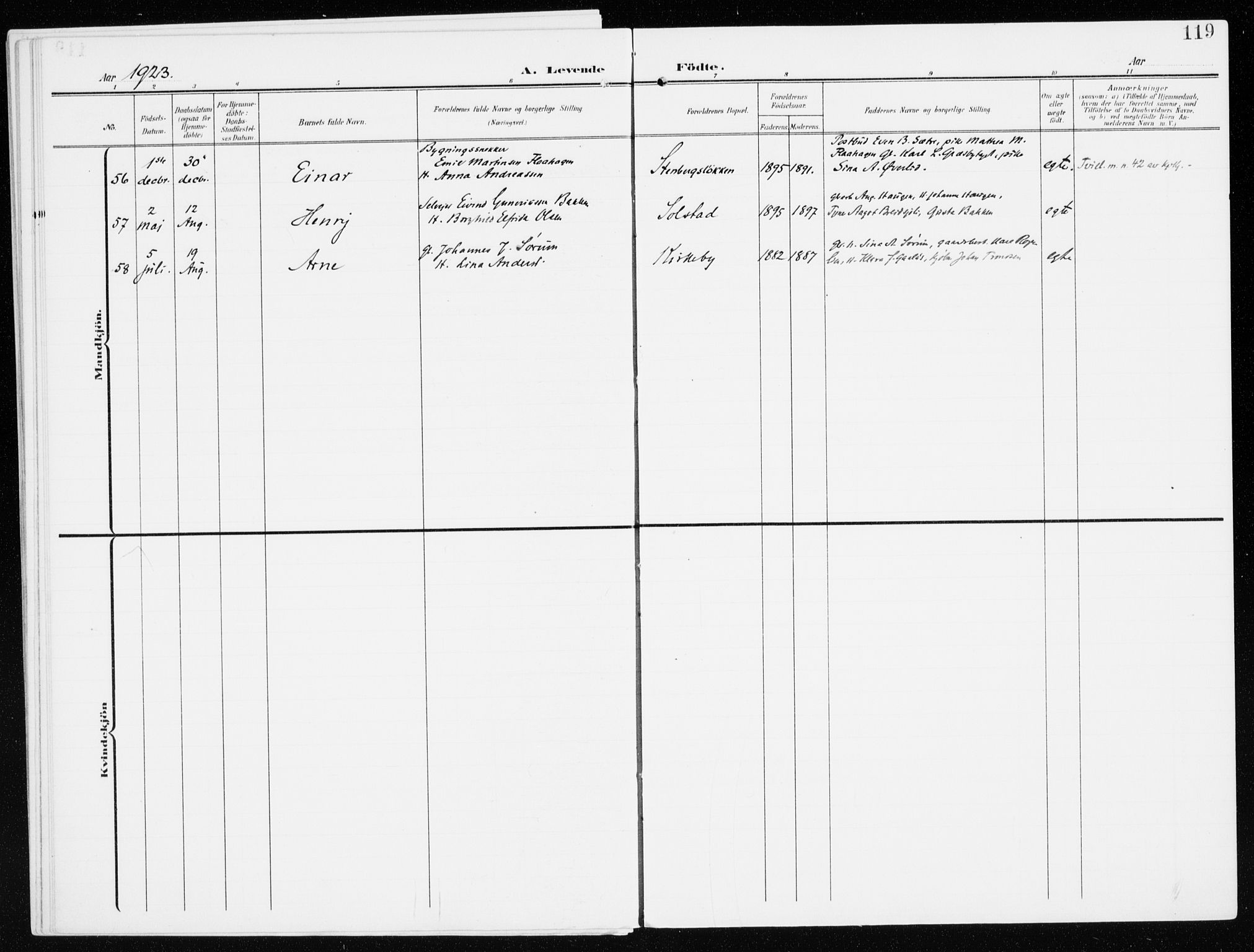 Furnes prestekontor, AV/SAH-PREST-012/K/Ka/L0001: Parish register (official) no. 1, 1907-1935, p. 119