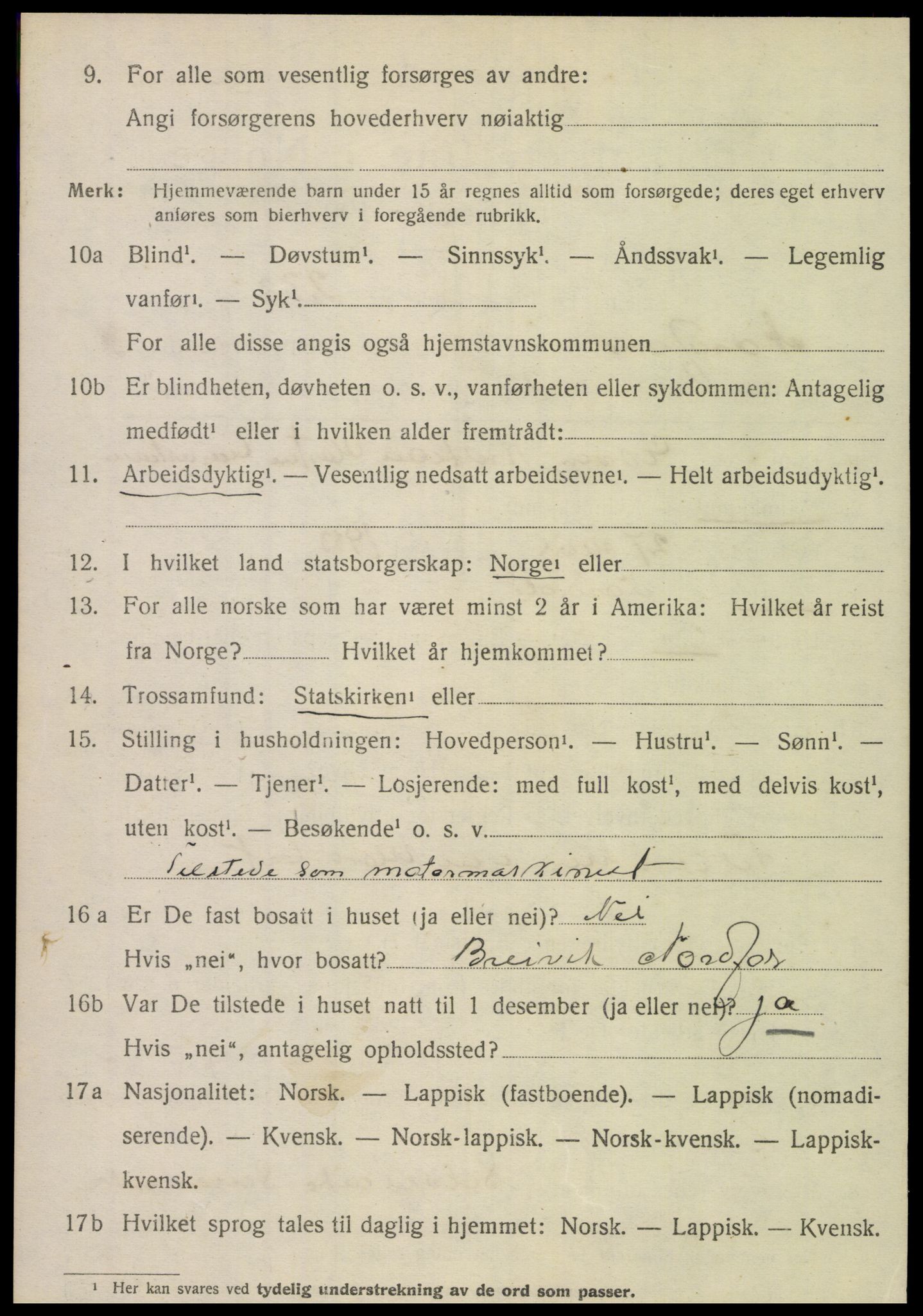 SAT, 1920 census for Nordfold, 1920, p. 1966