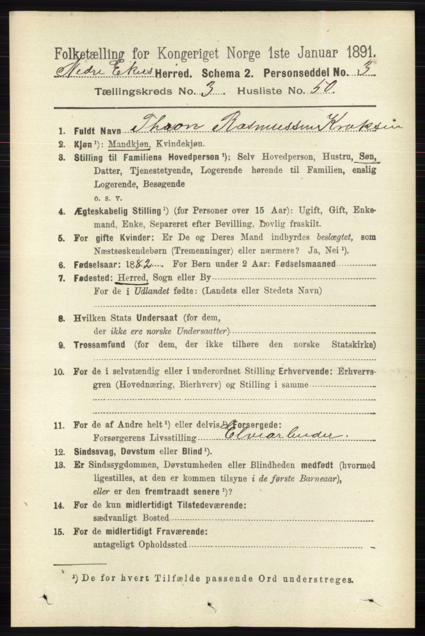RA, 1891 census for 0625 Nedre Eiker, 1891, p. 1455