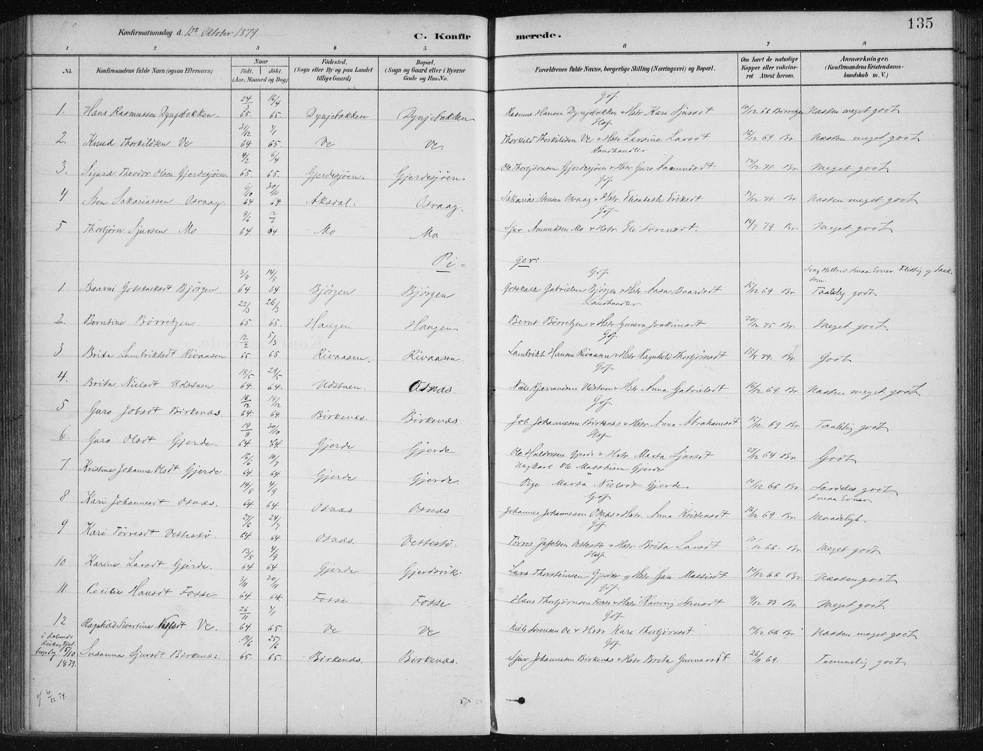 Etne sokneprestembete, SAB/A-75001/H/Haa: Parish register (official) no. C  1, 1879-1919, p. 135
