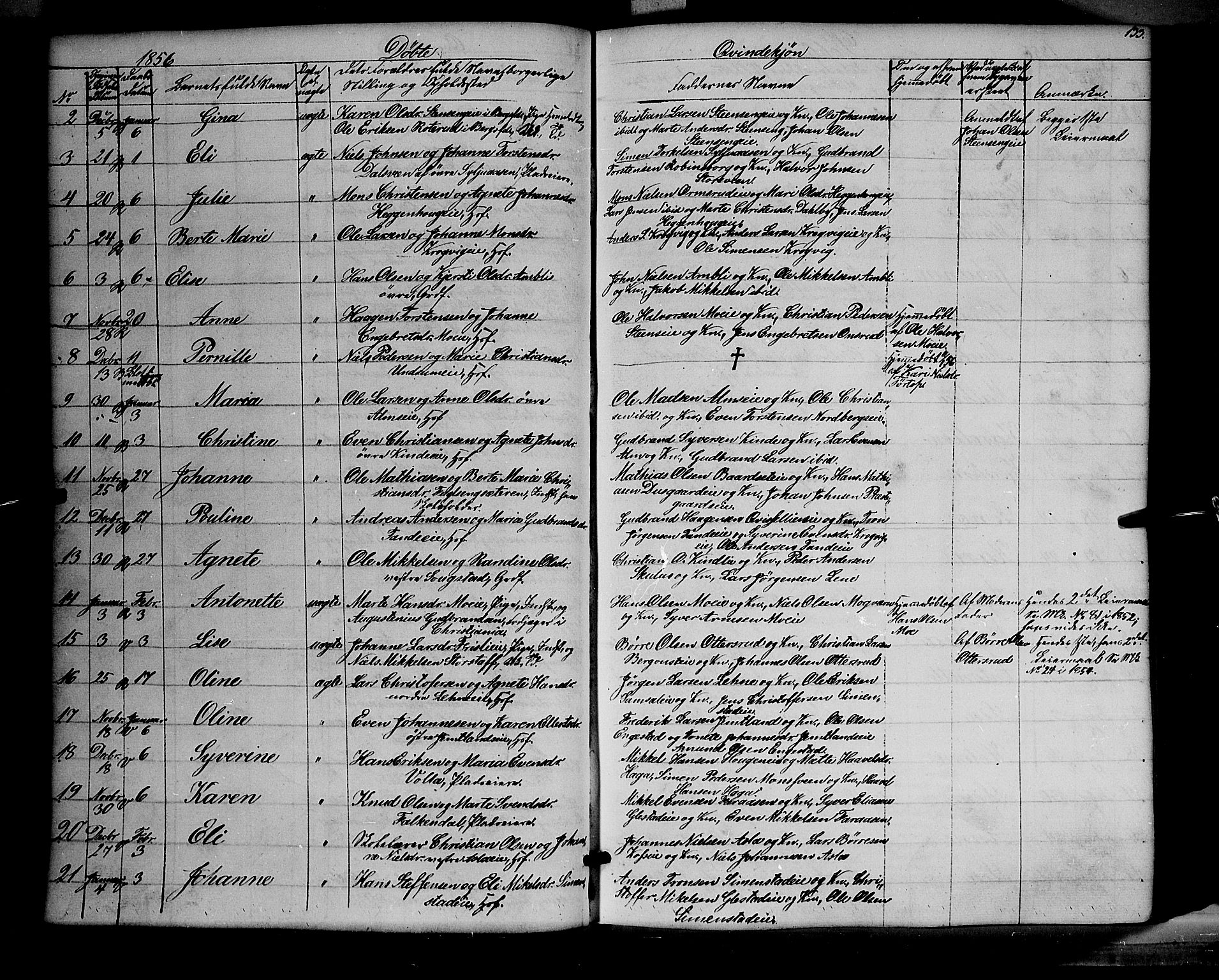 Ringsaker prestekontor, AV/SAH-PREST-014/K/Ka/L0009: Parish register (official) no. 9, 1850-1860, p. 133