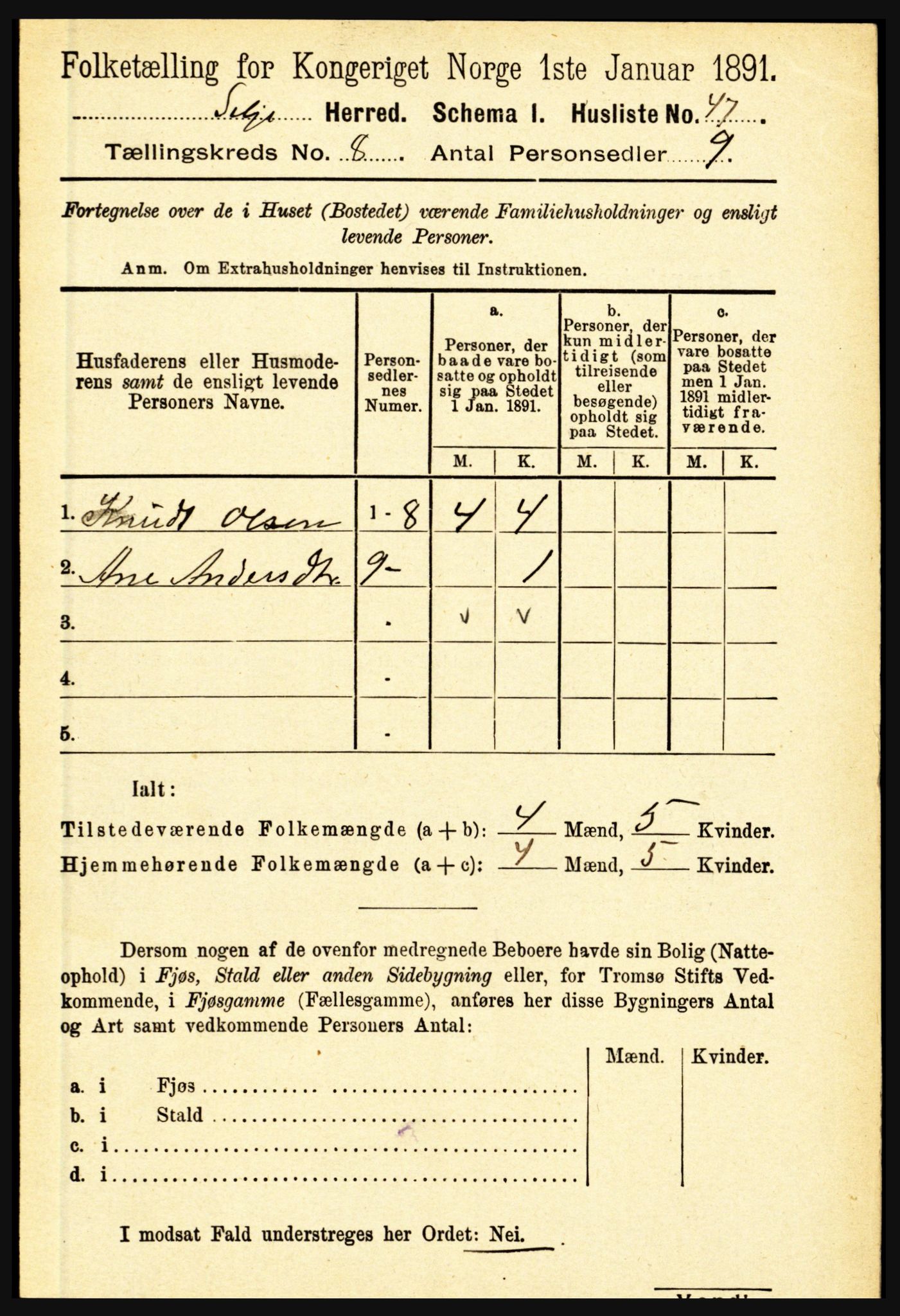 RA, 1891 census for 1441 Selje, 1891, p. 2367