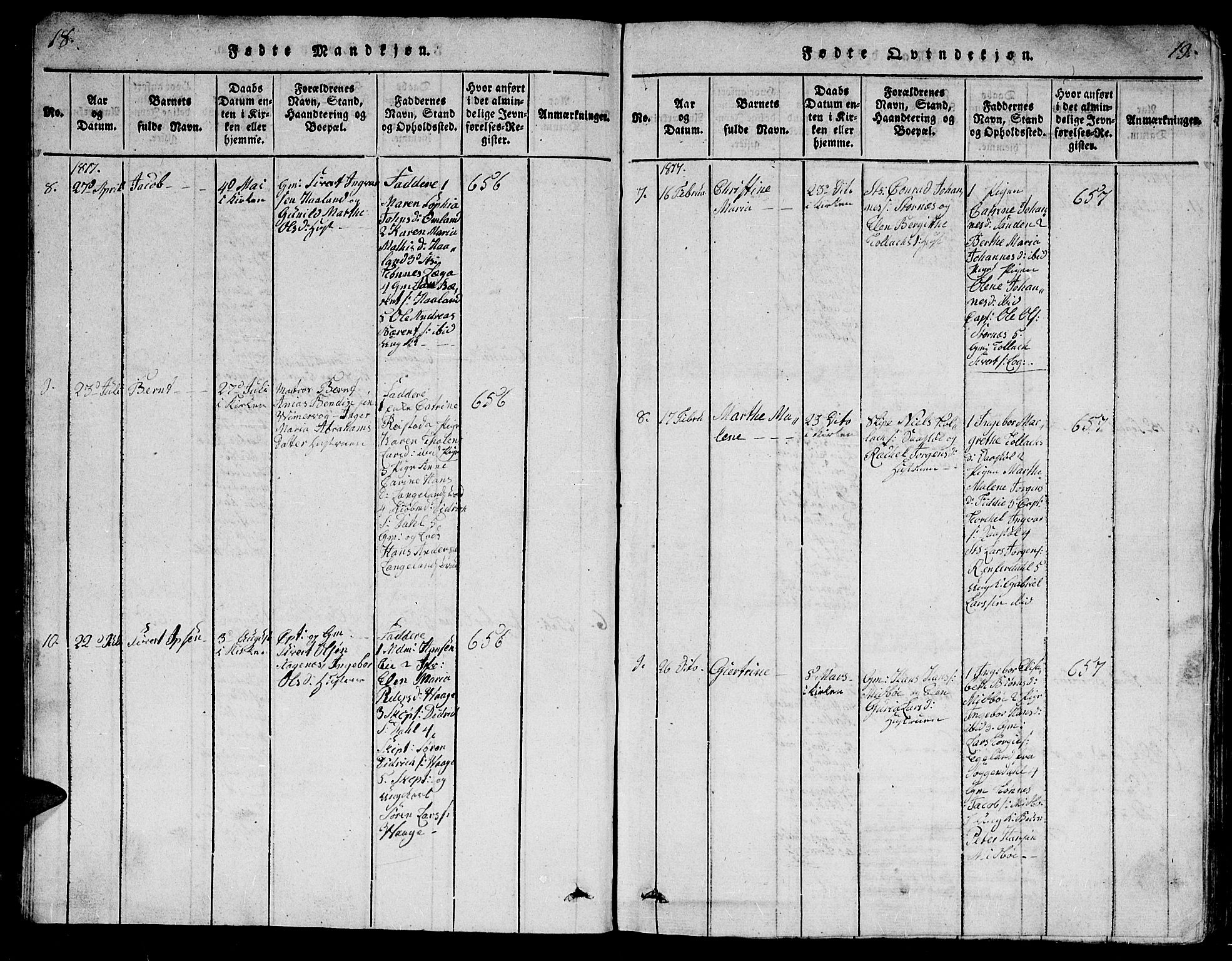 Flekkefjord sokneprestkontor, AV/SAK-1111-0012/F/Fb/Fbb/L0001: Parish register (copy) no. B 1, 1815-1830, p. 18-19