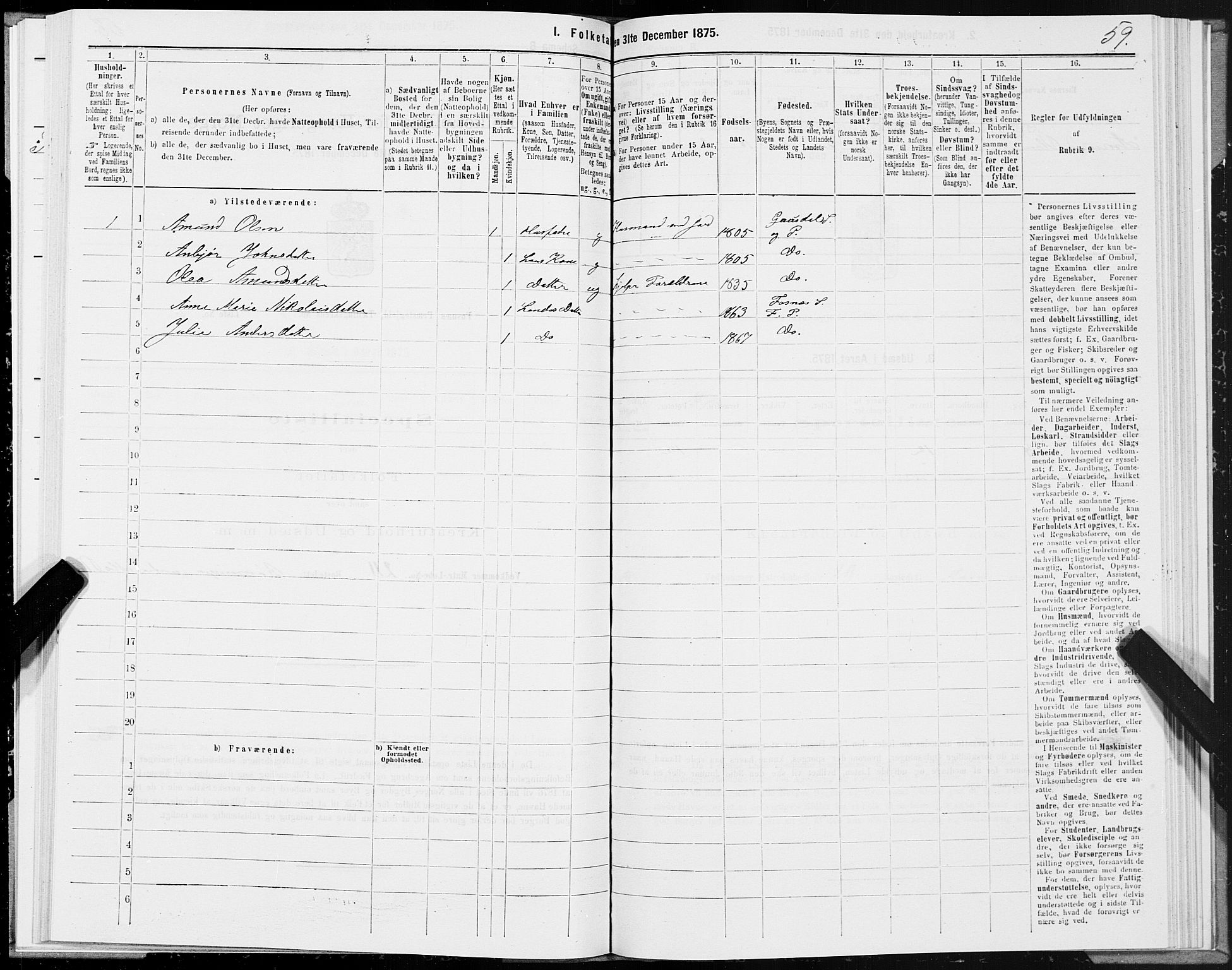 SAT, 1875 census for 1748P Fosnes, 1875, p. 2059