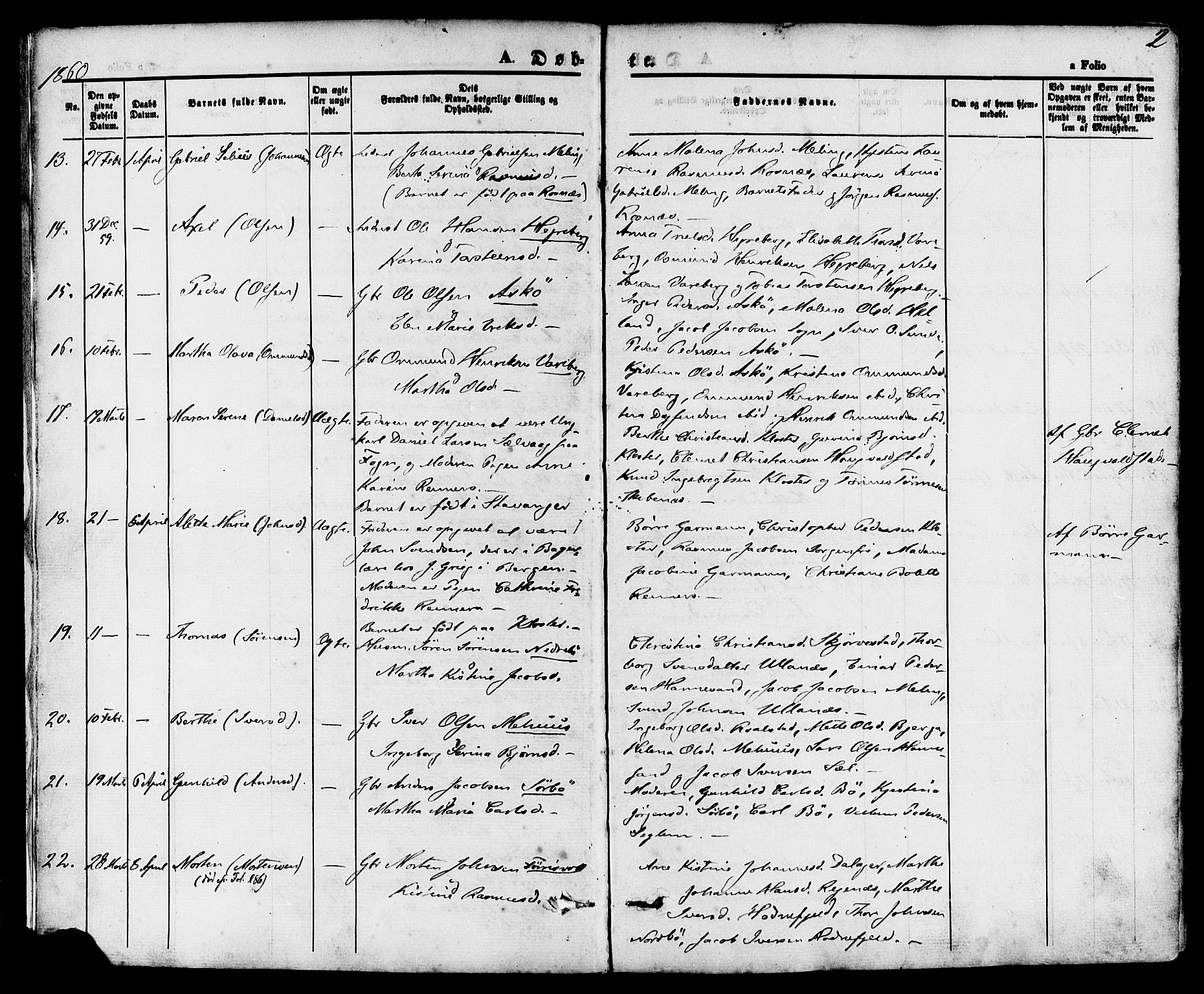 Rennesøy sokneprestkontor, SAST/A -101827/H/Ha/Haa/L0006: Parish register (official) no. A 6, 1860-1878, p. 2