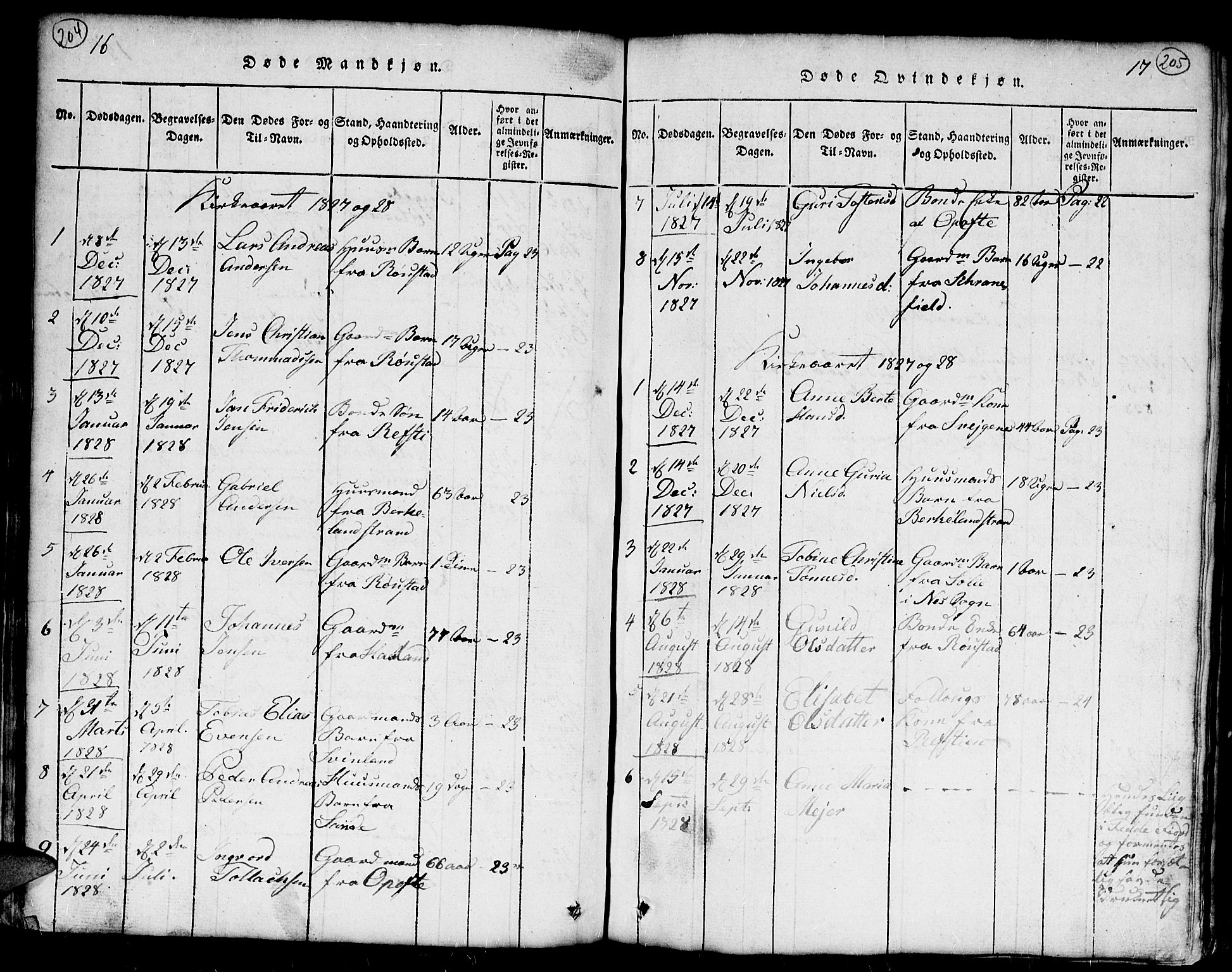 Kvinesdal sokneprestkontor, AV/SAK-1111-0026/F/Fb/Fba/L0001: Parish register (copy) no. B 1, 1815-1839, p. 204-205