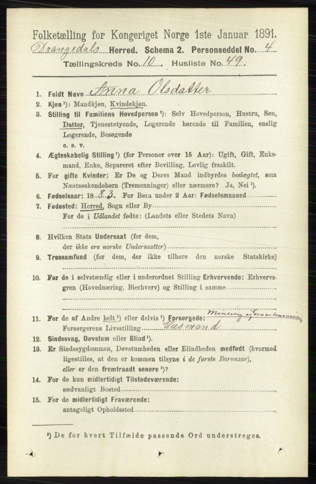 RA, 1891 census for 0817 Drangedal, 1891, p. 3735