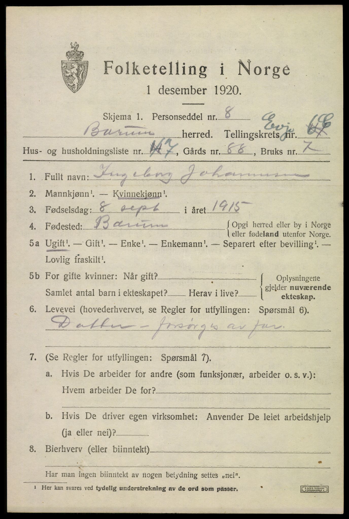 SAO, 1920 census for Bærum, 1920, p. 15644