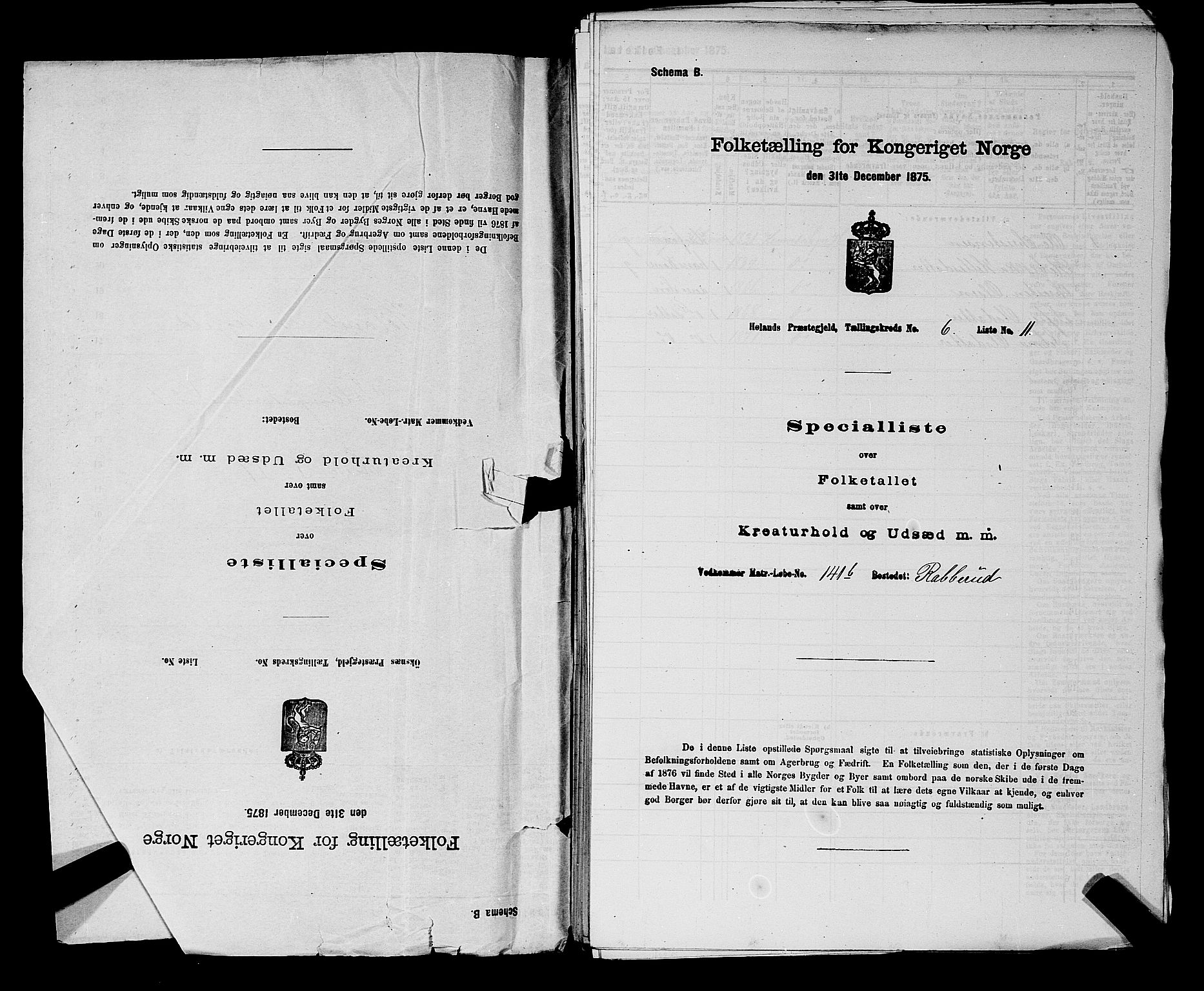 RA, 1875 census for 0221P Høland, 1875, p. 1076