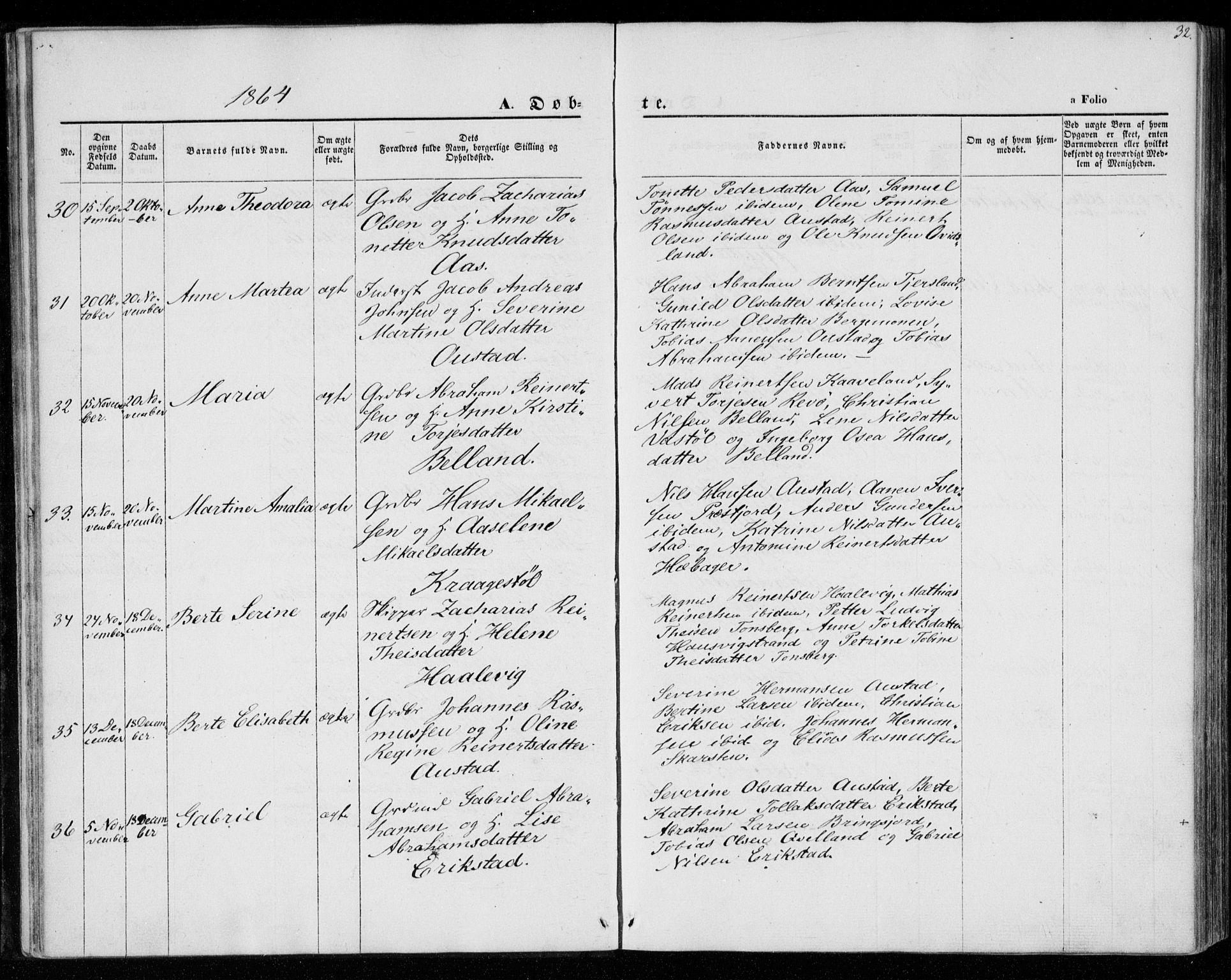 Lyngdal sokneprestkontor, AV/SAK-1111-0029/F/Fa/Faa/L0002: Parish register (official) no. A 2, 1858-1870, p. 32