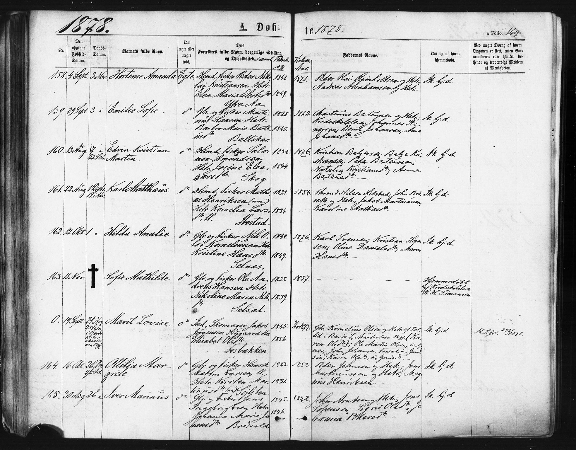 Ibestad sokneprestembete, SATØ/S-0077/H/Ha/Haa/L0010kirke: Parish register (official) no. 10, 1869-1879, p. 149