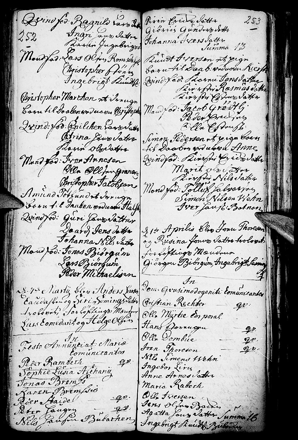 Kvikne prestekontor, SAH/PREST-064/H/Ha/Haa/L0001: Parish register (official) no. 1, 1740-1756, p. 252-253