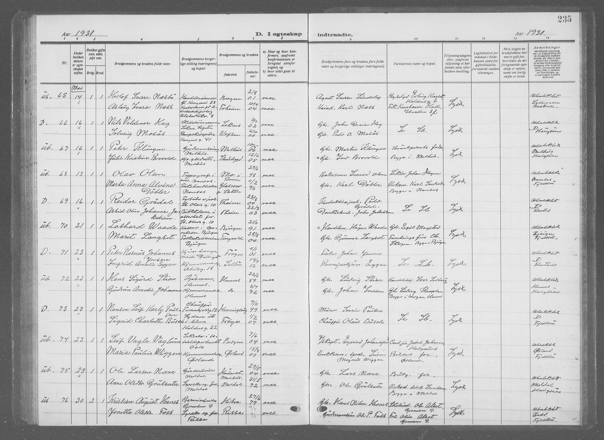 Ministerialprotokoller, klokkerbøker og fødselsregistre - Sør-Trøndelag, AV/SAT-A-1456/601/L0098: Parish register (copy) no. 601C16, 1921-1934, p. 235