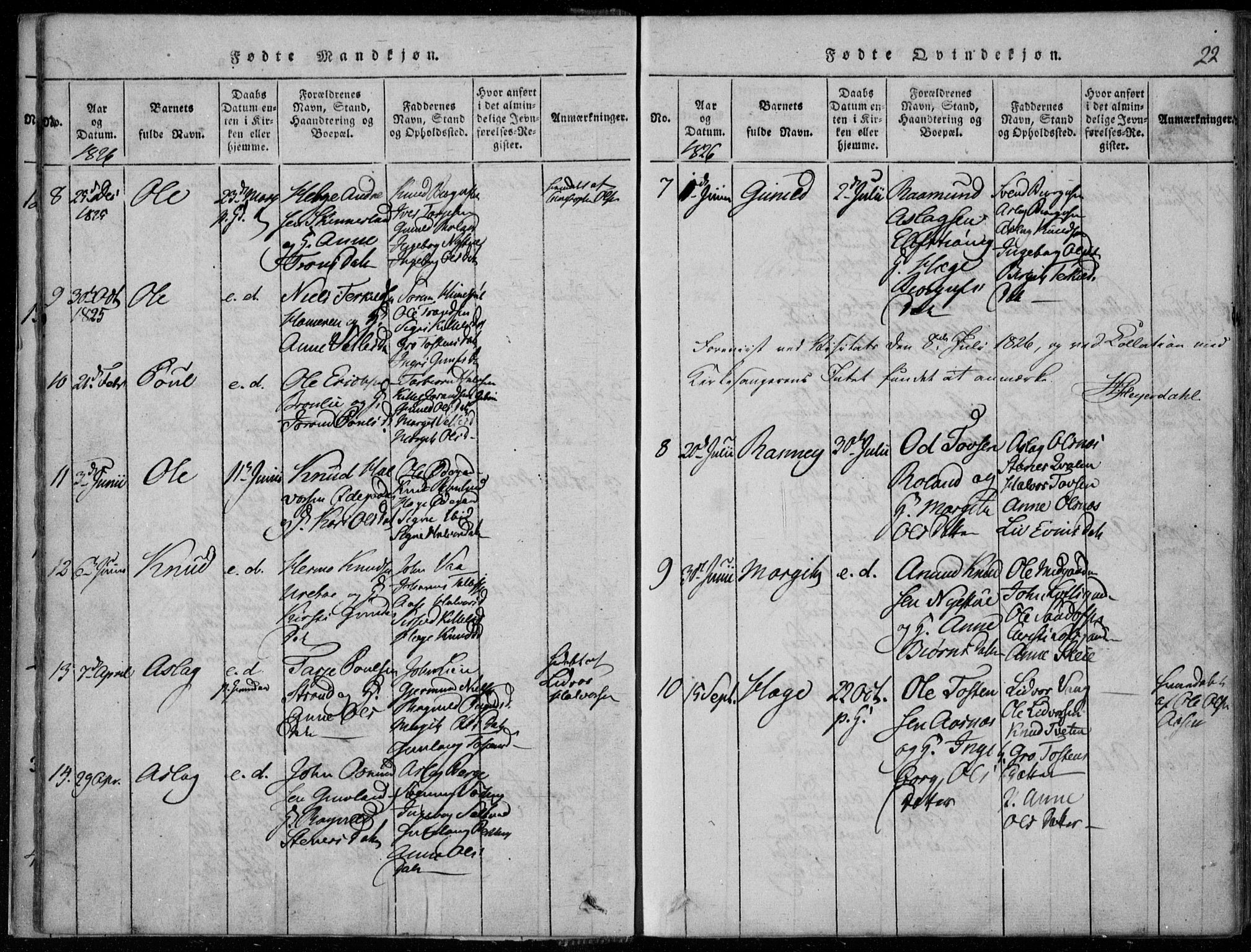 Rauland kirkebøker, AV/SAKO-A-292/F/Fa/L0001: Parish register (official) no. I 1, 1814-1859, p. 22