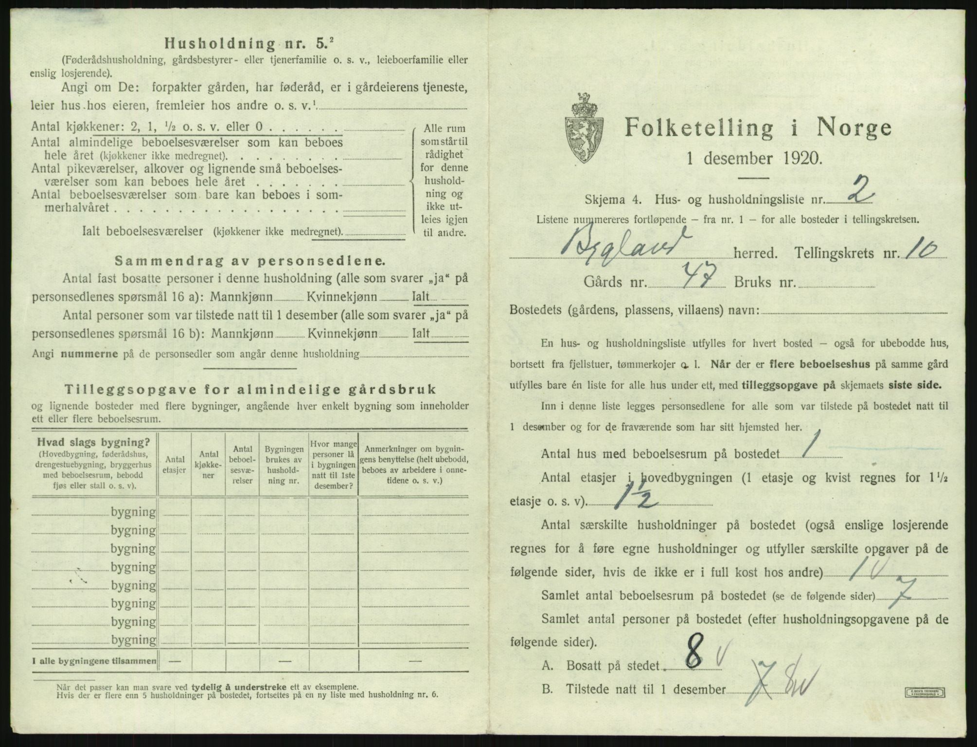 SAK, 1920 census for Bygland, 1920, p. 561