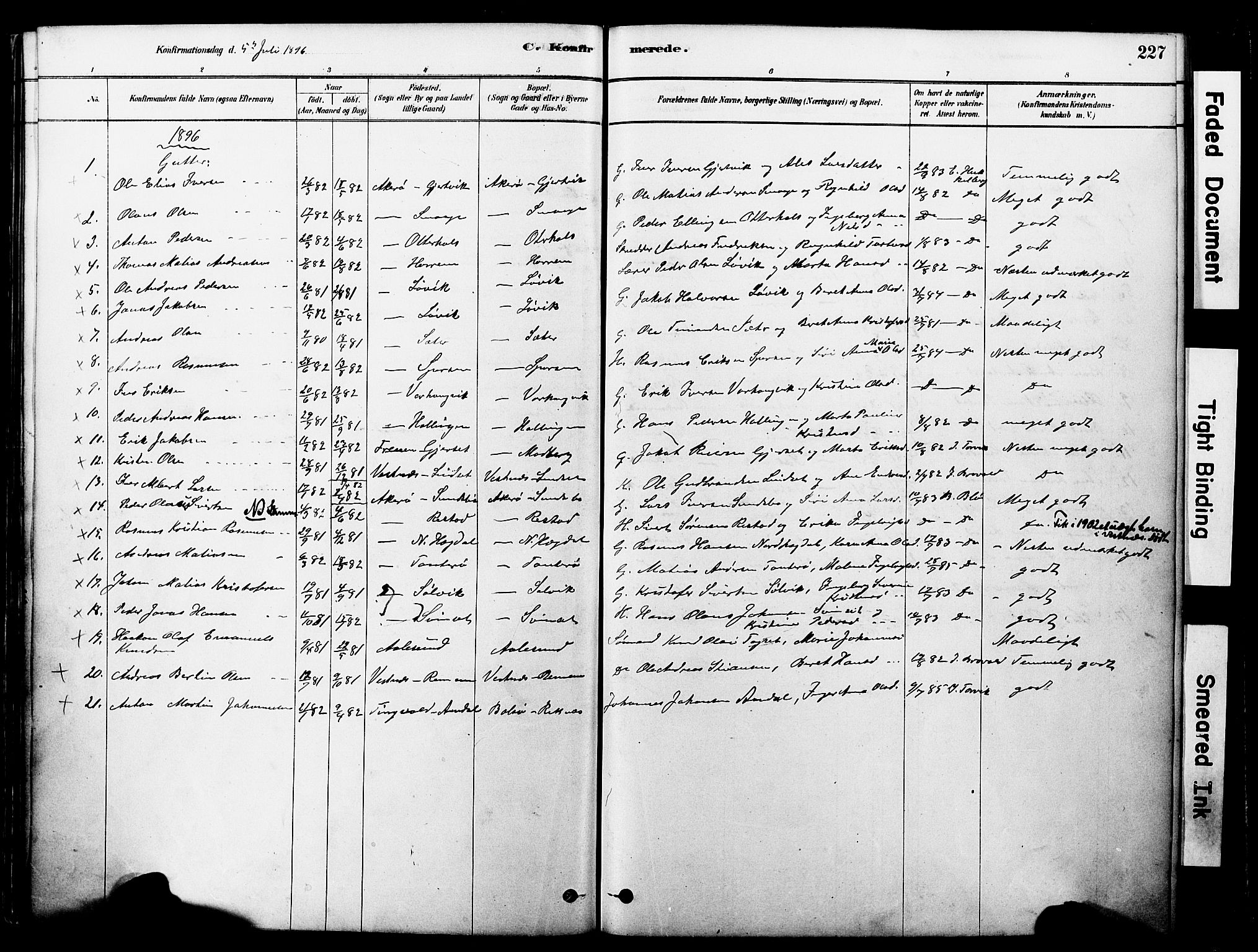 Ministerialprotokoller, klokkerbøker og fødselsregistre - Møre og Romsdal, AV/SAT-A-1454/560/L0721: Parish register (official) no. 560A05, 1878-1917, p. 227