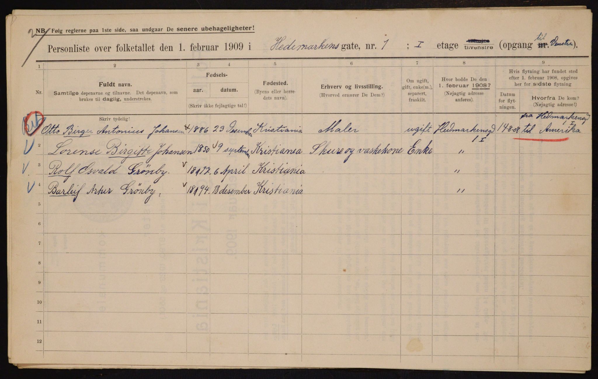 OBA, Municipal Census 1909 for Kristiania, 1909, p. 32364