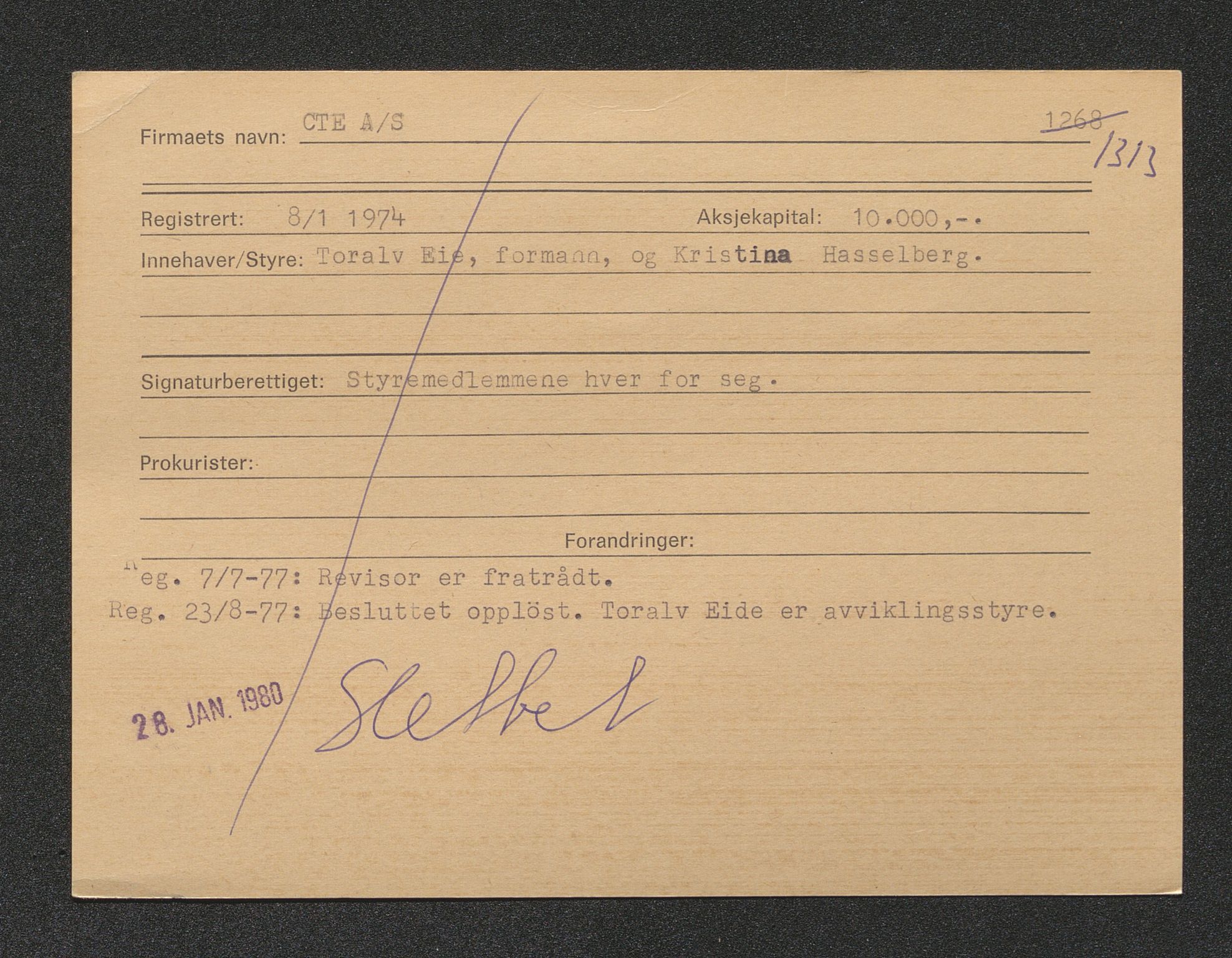 Stavanger byfogd, AV/SAST-A-101408/001/4/42/422/4221A/L0001: Register over slettede firma A-C, 1891-1987, p. 526