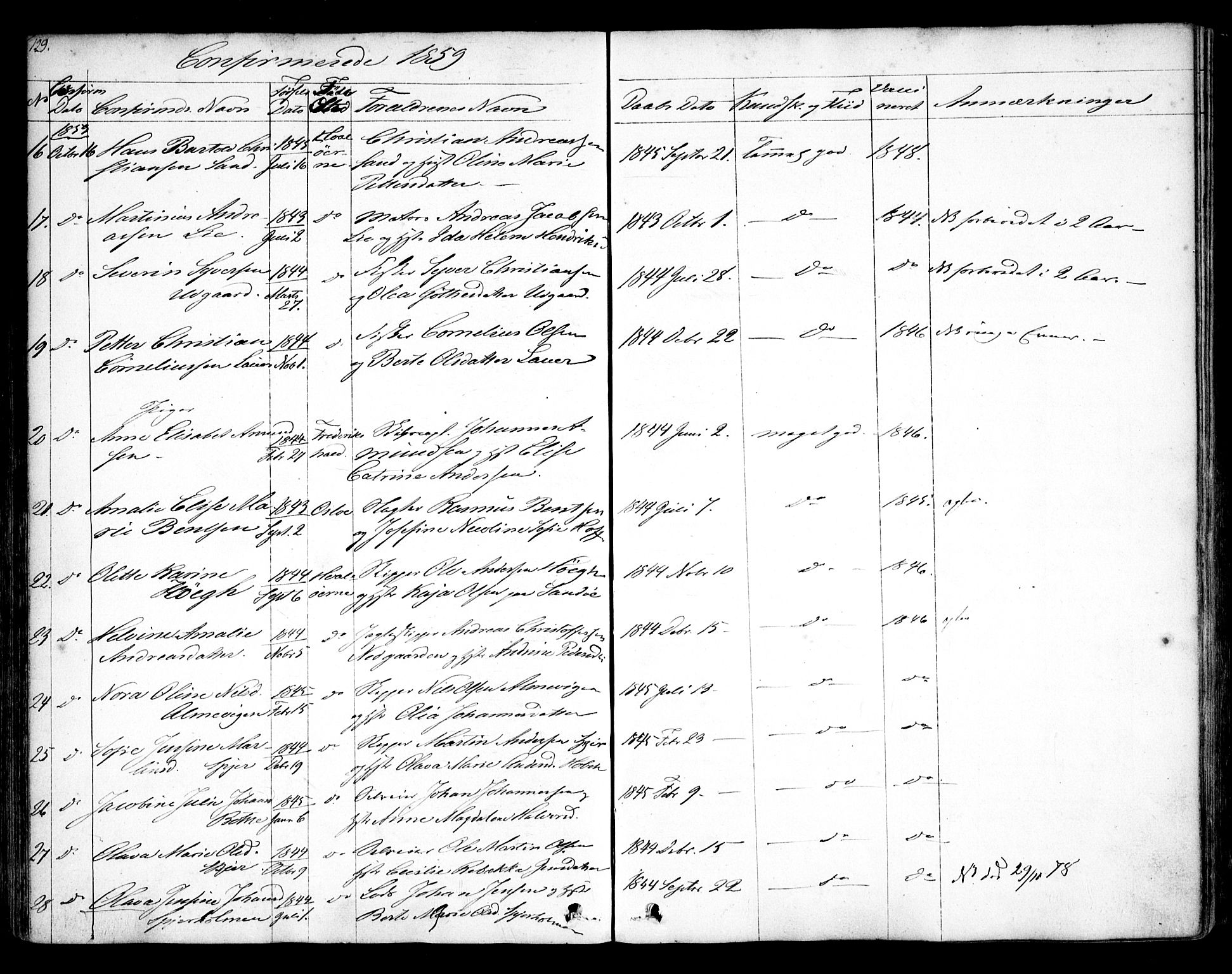 Hvaler prestekontor Kirkebøker, AV/SAO-A-2001/F/Fa/L0006: Parish register (official) no. I 6, 1846-1863, p. 129
