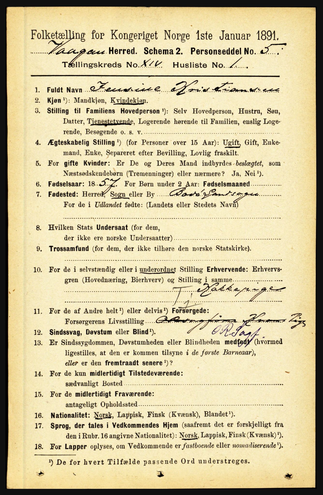 RA, 1891 census for 1865 Vågan, 1891, p. 3659