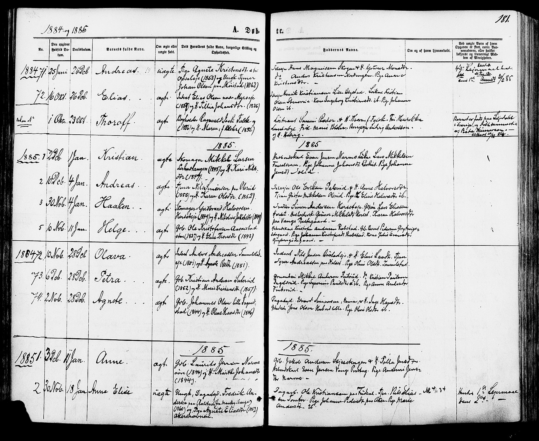 Vang prestekontor, Hedmark, AV/SAH-PREST-008/H/Ha/Haa/L0015: Parish register (official) no. 15, 1871-1885, p. 181