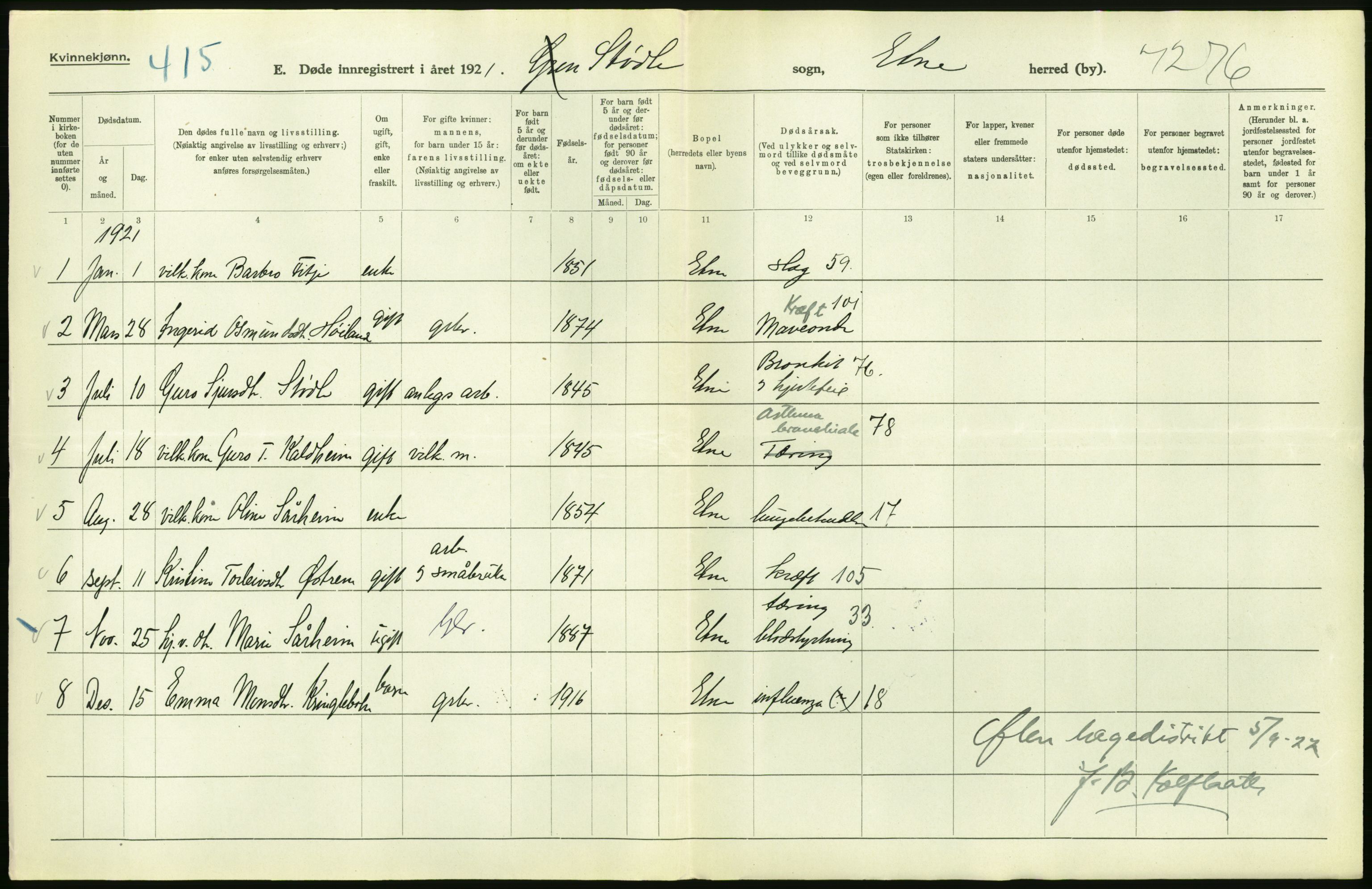 Statistisk sentralbyrå, Sosiodemografiske emner, Befolkning, AV/RA-S-2228/D/Df/Dfc/Dfca/L0033: Hordaland fylke: Døde. Bygder., 1921, p. 28